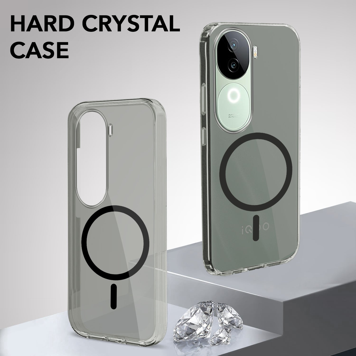 For Vivo iQOO Z9s Back Cover Case Lifetime Anti-Yellow MagSafe Compatible Clear (Sleek Hard Crystal | Shockproof and Camera Protection)
