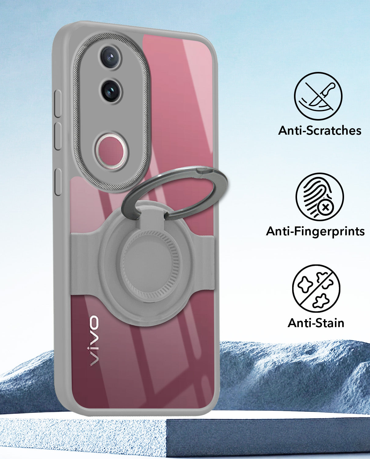 For Vivo V50 | Vivo V50e Back Cover Case with stand (Built-in Ring Holder Kickstand | Lifetime Anti Yellow | Camera Protection)