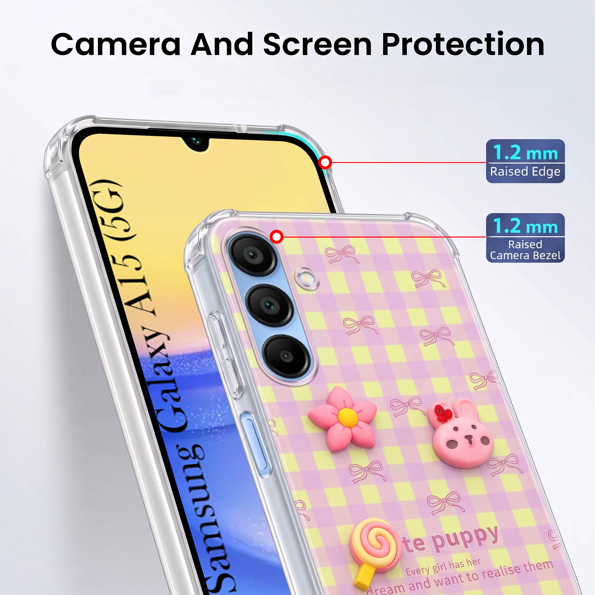 For Samsung Galaxy A15 5G Back Cover Case (3D Cute Cartoons | Hard Back Side Soft | Matte Premium Finish | HD Printing)