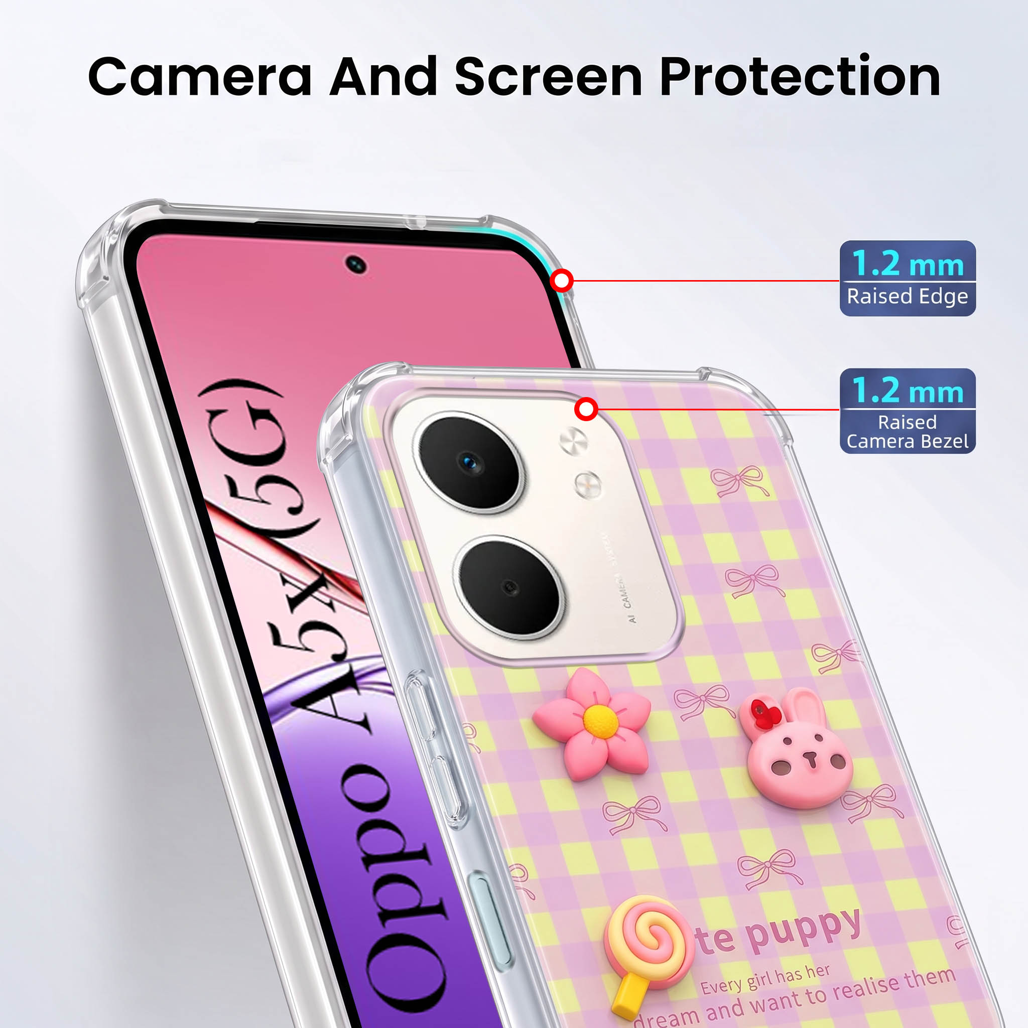 For Oppo A5X Back Cover Case (3D Cute Cartoons | Hard Back Side Soft | Matte Premium Finish | HD Printing)