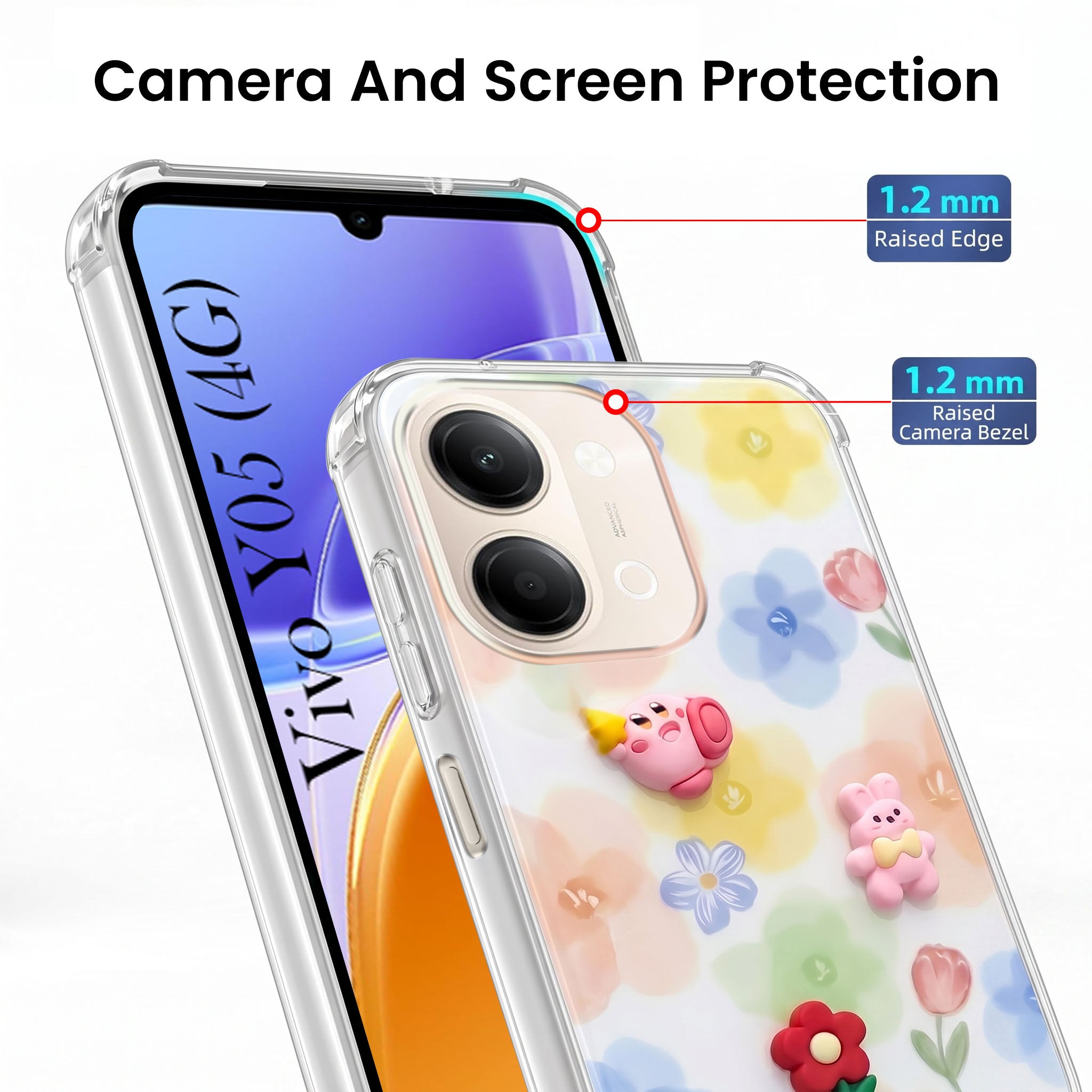 For Vivo Y05 4G Back Cover Case (3D Cute Cartoons | Hard Back Side Soft | Matte Premium Finish | HD Printing)