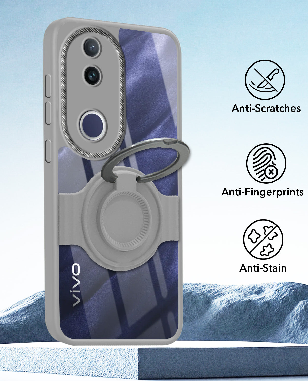 For Vivo T4R Back Cover Case with stand (Built-in Ring Holder Kickstand | Lifetime Anti Yellow | Camera Protection)