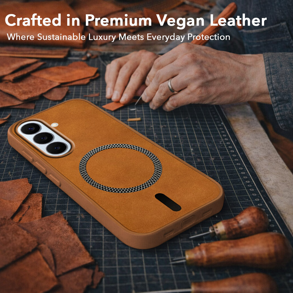 For Samsung Galaxy S26 5G Back Cover Case Leather Finish (MagSafe Compatible Wireless Charging | Soft Touch | Camera Bump Protection)
