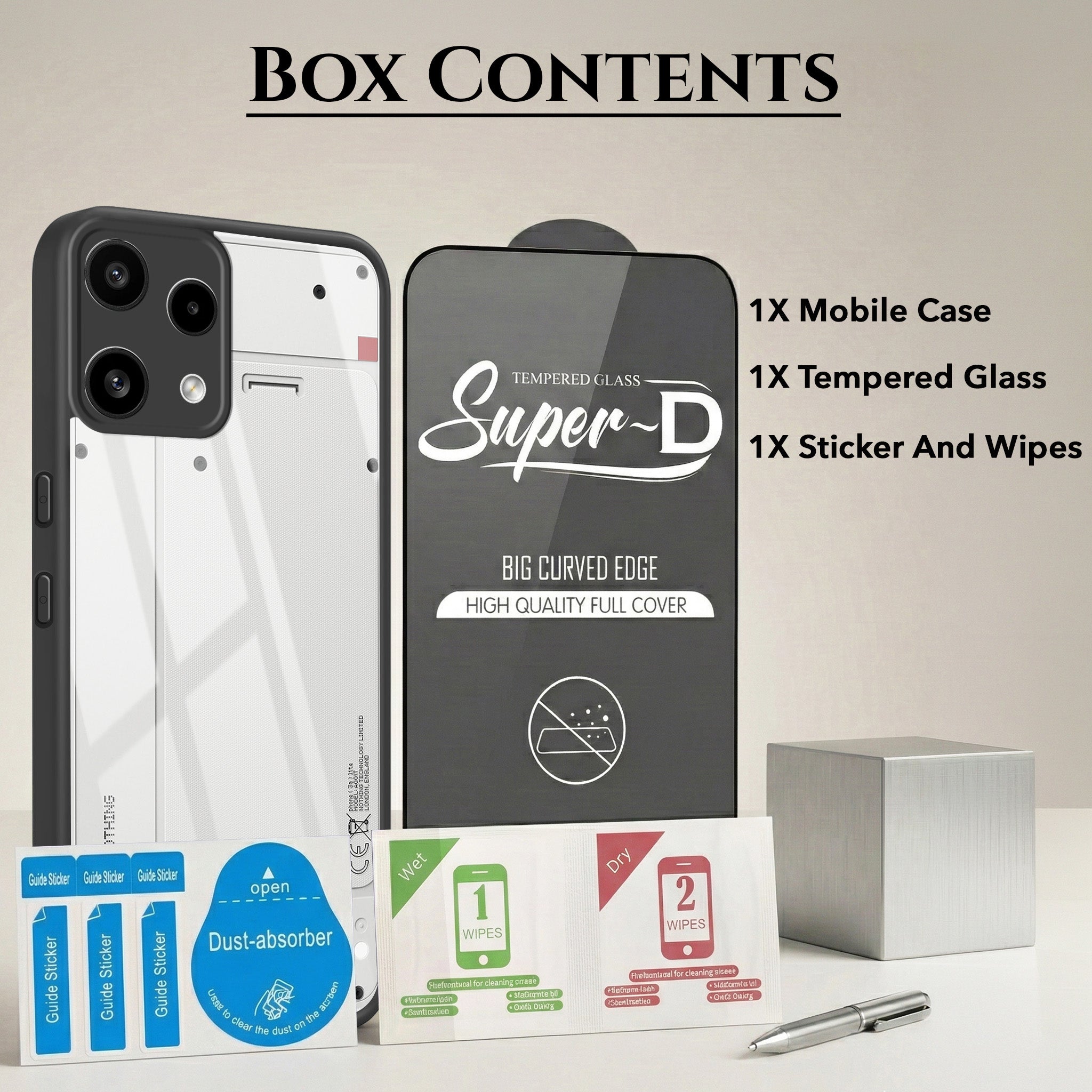 For Nothing Phone 3A Lite Combo with Back Cover and 9H Tempered Glass (Lifetime Anti-Yellow | Crystal Clear Shockproof | Oleophobic Coating Screen Glass)
