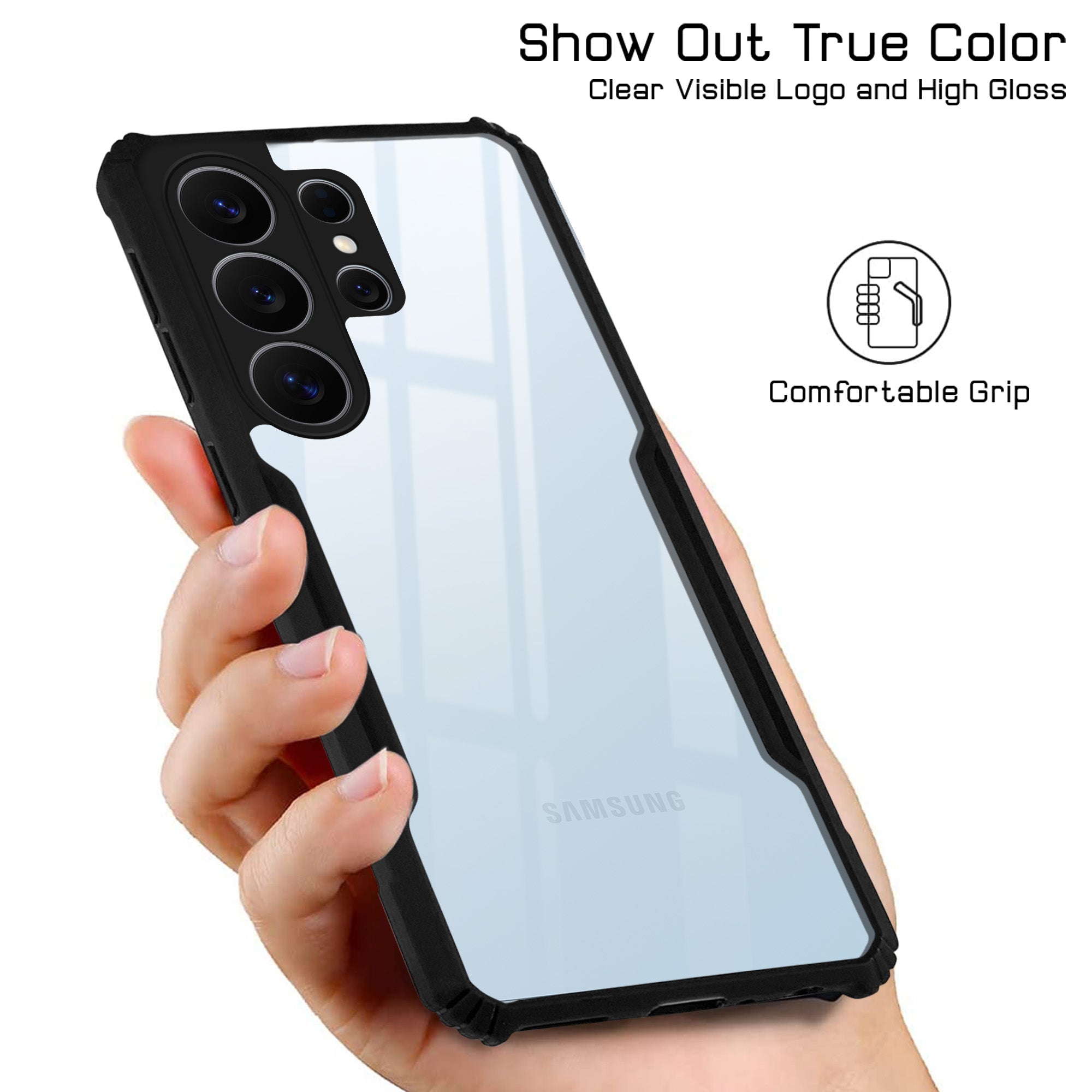 For Samsung Galaxy S26 Ultra Back Cover Case Hybrid (Shockproof with Polycarbonate Clear Panel | Professional Black)