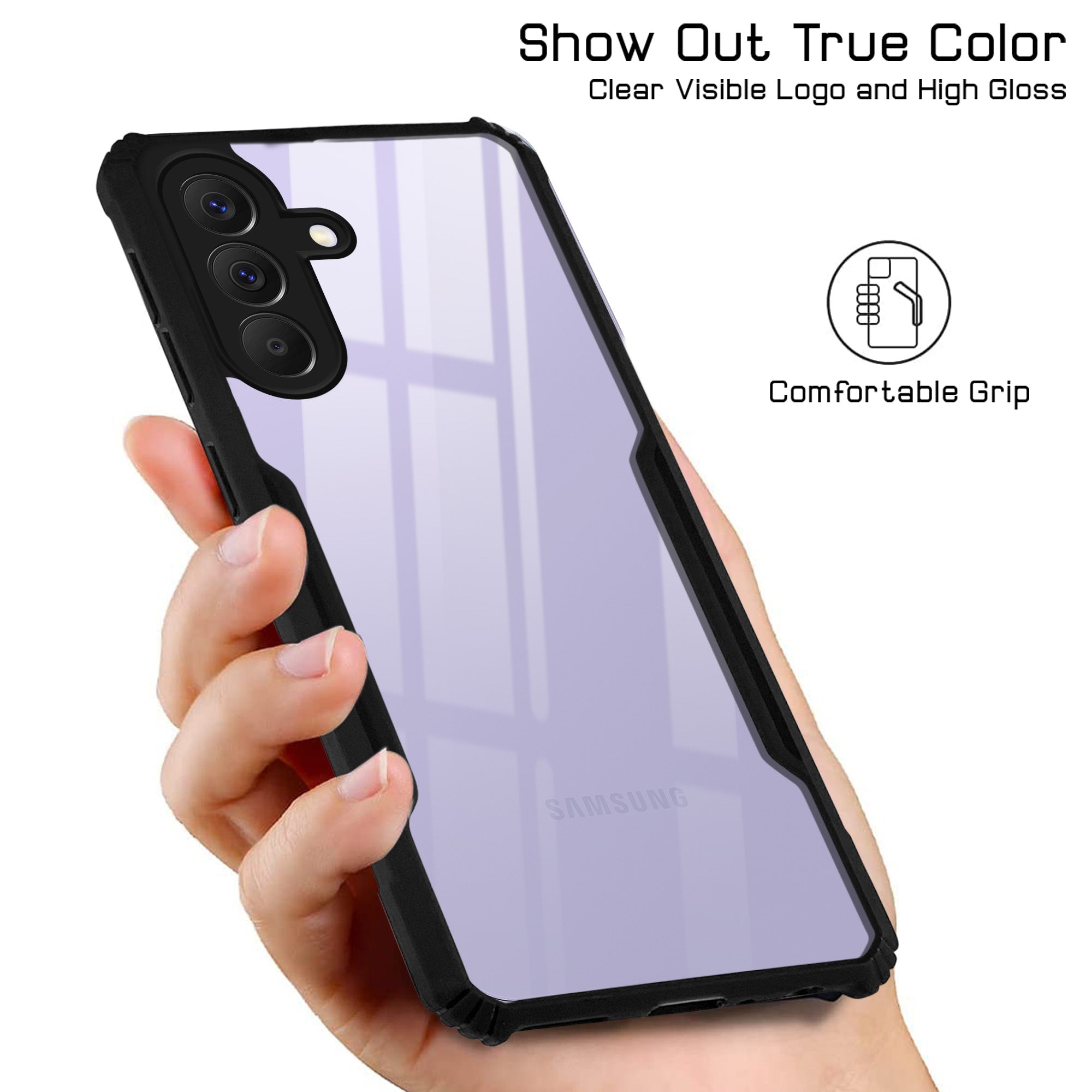 For Samsung Galaxy A57 5G Back Cover Case Hybrid (Shockproof with Polycarbonate Clear Panel | Professional Black)