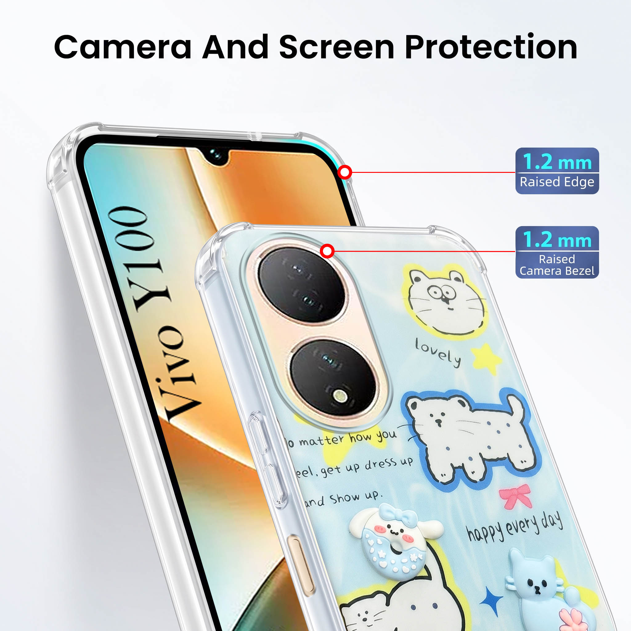 For Vivo Y100 Back Cover Case (3D Cute Cartoons | Hard Back Side Soft | Matte Premium Finish | HD Printing)