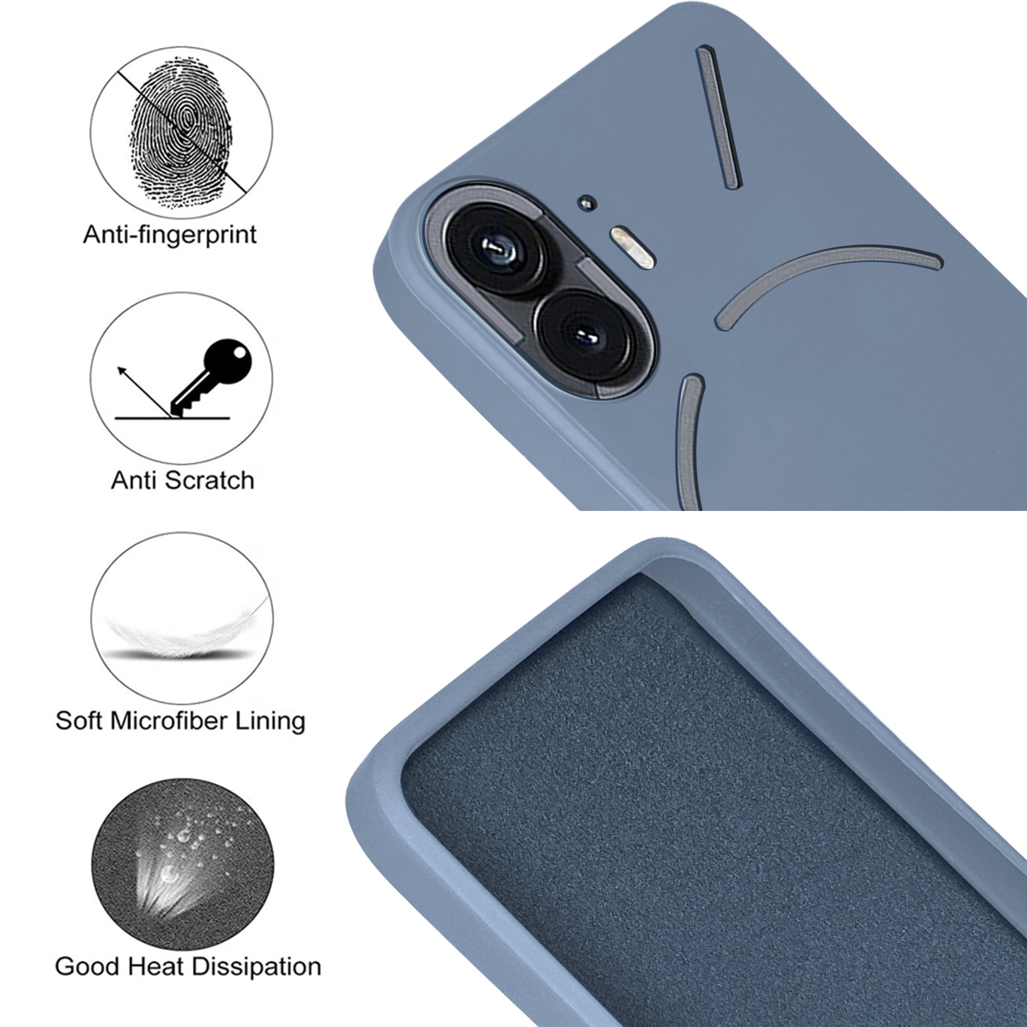 For Nothing Phone 2 Back Cover Case (Matte Finish Silicone with Inside Fiber cloth |Light Blue)