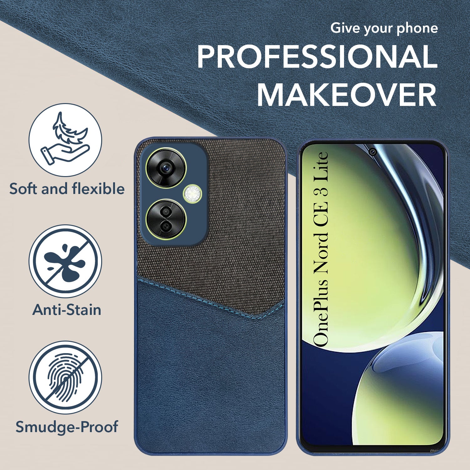 For OnePlus Nord CE 3 Lite Back Cover Case  (Dual PU Leather Stitch | Professional Minimalist | Soft and Flexible)