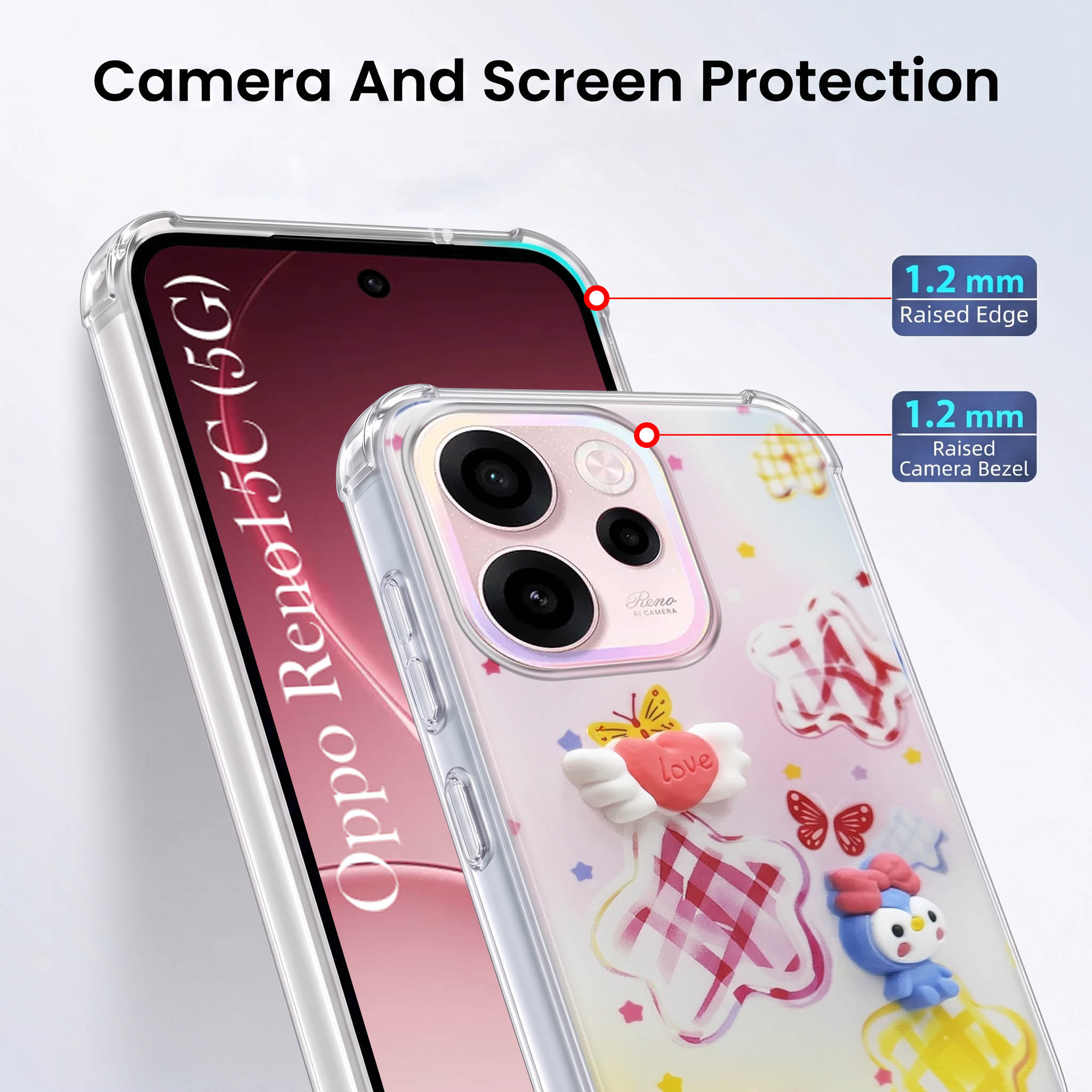 For Oppo Reno 15c Back Cover Case (3D Cute Cartoons | Hard Back Side Soft | Matte Premium Finish | HD Printing)