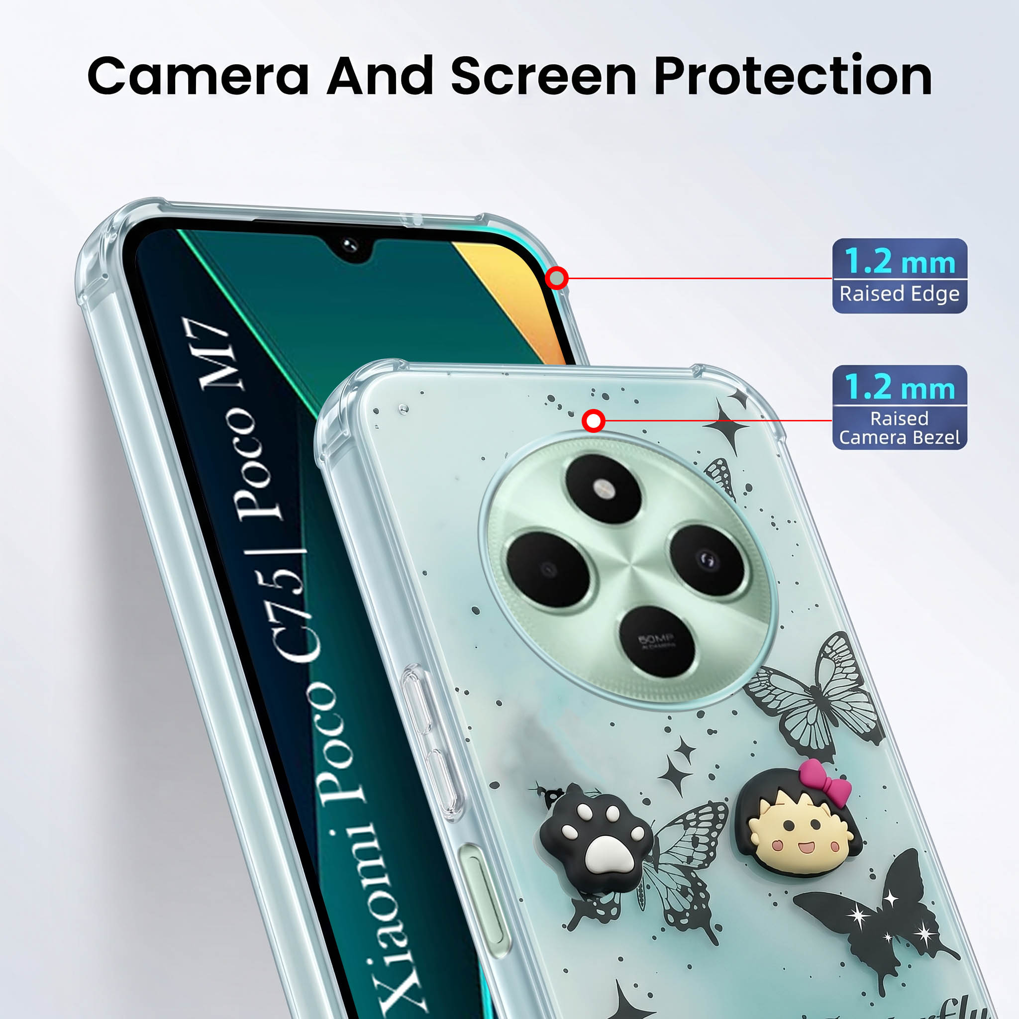 For Poco C75 | Poco M7 Back Cover Case (3D Cute Cartoons | Hard Back Side Soft | Matte Premium Finish | HD Printing)