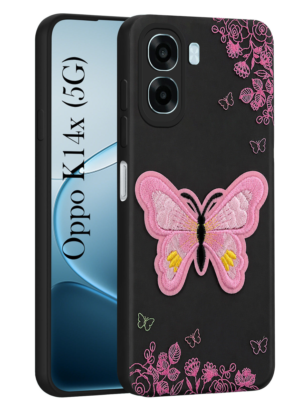 For Oppo K14x 5G Back Cover Case (Soft Butterfly Embroidery | Women Teen Girls | Camera Protection| Matte Silicone)