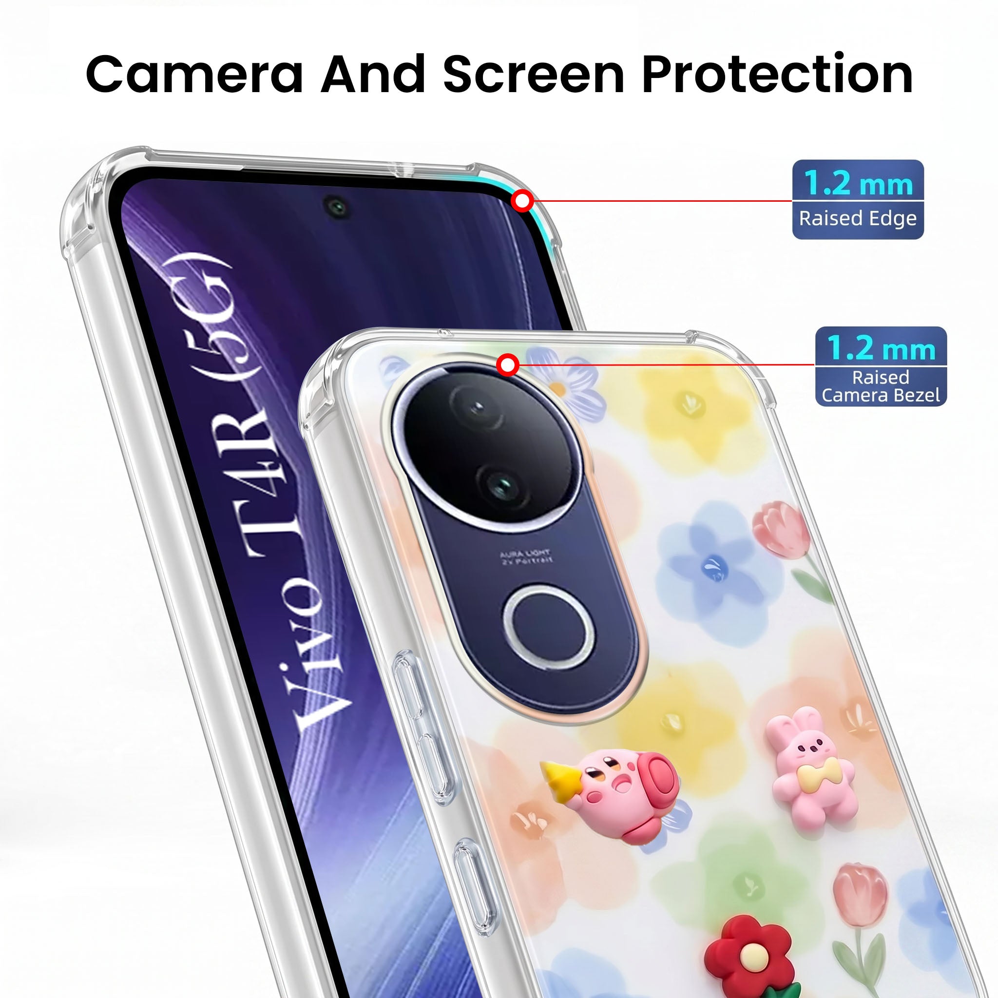 For Vivo T4R Back Cover Case (3D Cute Cartoons | Hard Back Side Soft | Matte Premium Finish | HD Printing)