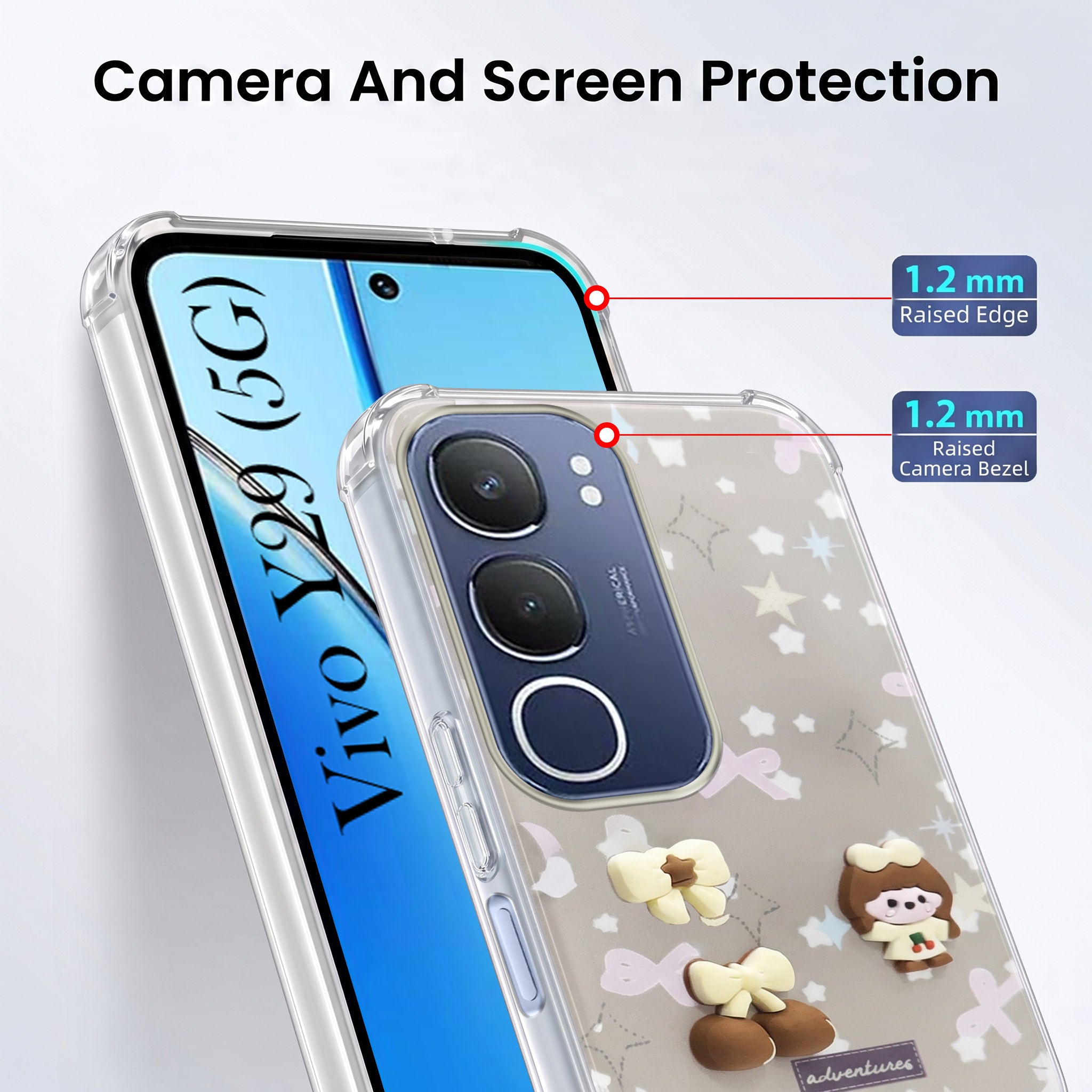 For Vivo Y29 Back Cover Case (3D Cute Cartoons | Hard Back Side Soft | Matte Premium Finish | HD Printing)