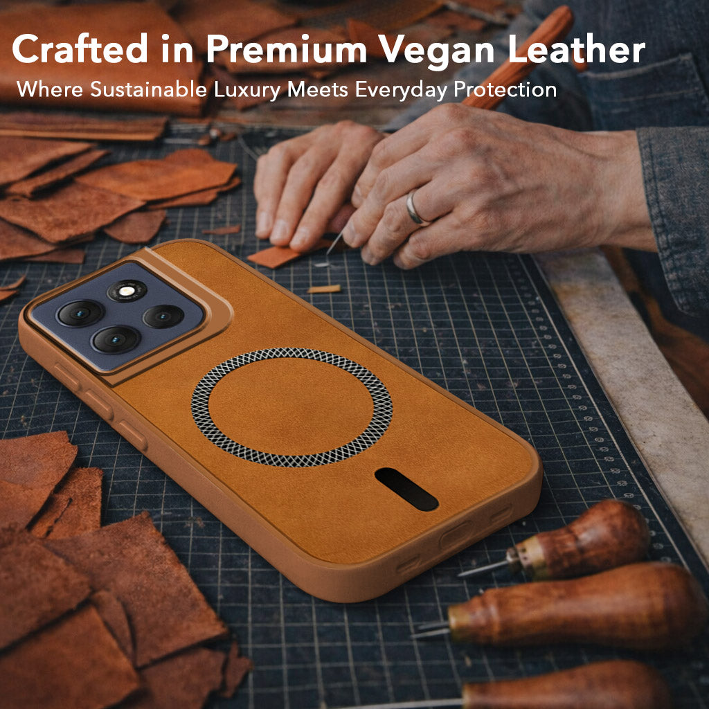 For Motorola Moto G86 Power Back Cover Case Leather Finish (MagSafe Compatible Wireless Charging | Soft Touch | Camera Bump Protection)