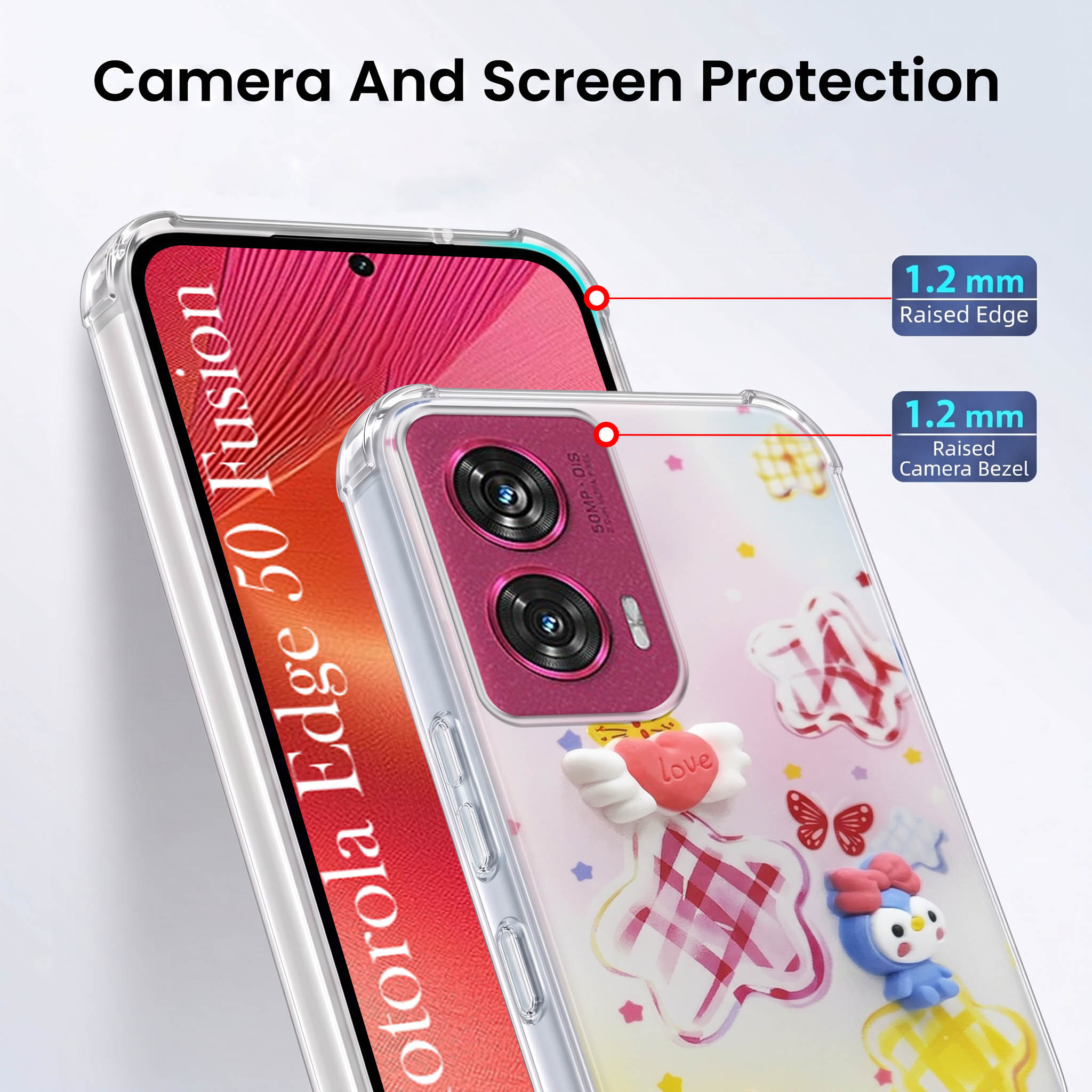 For Motorola Moto Edge 50 Fusion Back Cover Case (3D Cute Cartoons | Hard Back Side Soft | Matte Premium Finish | HD Printing)