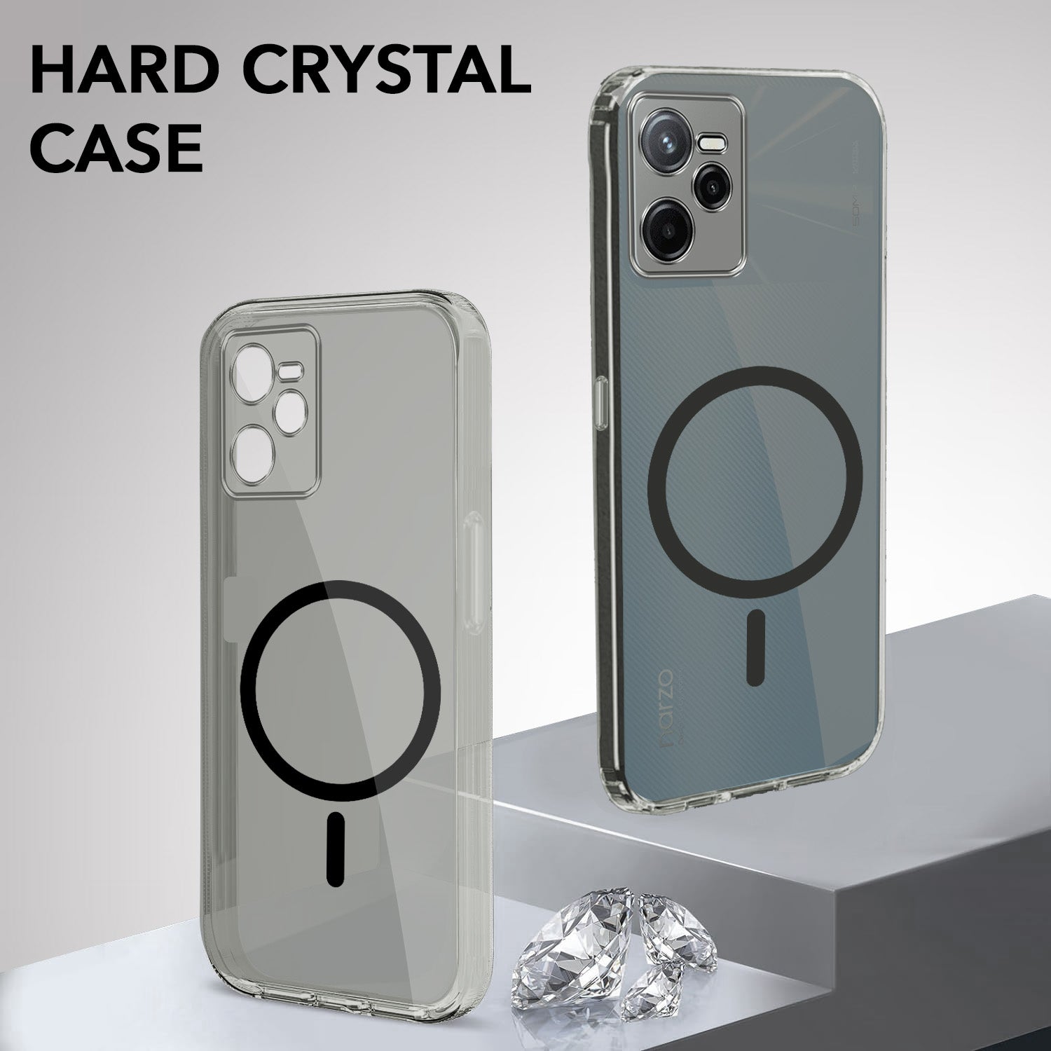 For Realme Narzo 50A Prime Back Cover Case Lifetime Anti-Yellow MagSafe Compatible Clear (Sleek Hard Crystal | Shockproof and Camera Protection)