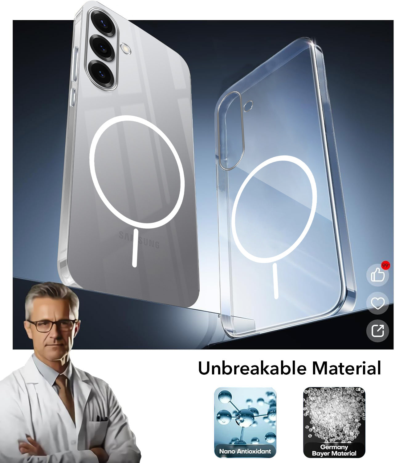 For Samsung Galaxy S25 Plus Back Cover Case Crystal Anti Yellow(MagSafe Wireless Charging Support |Camera Protection Bump)