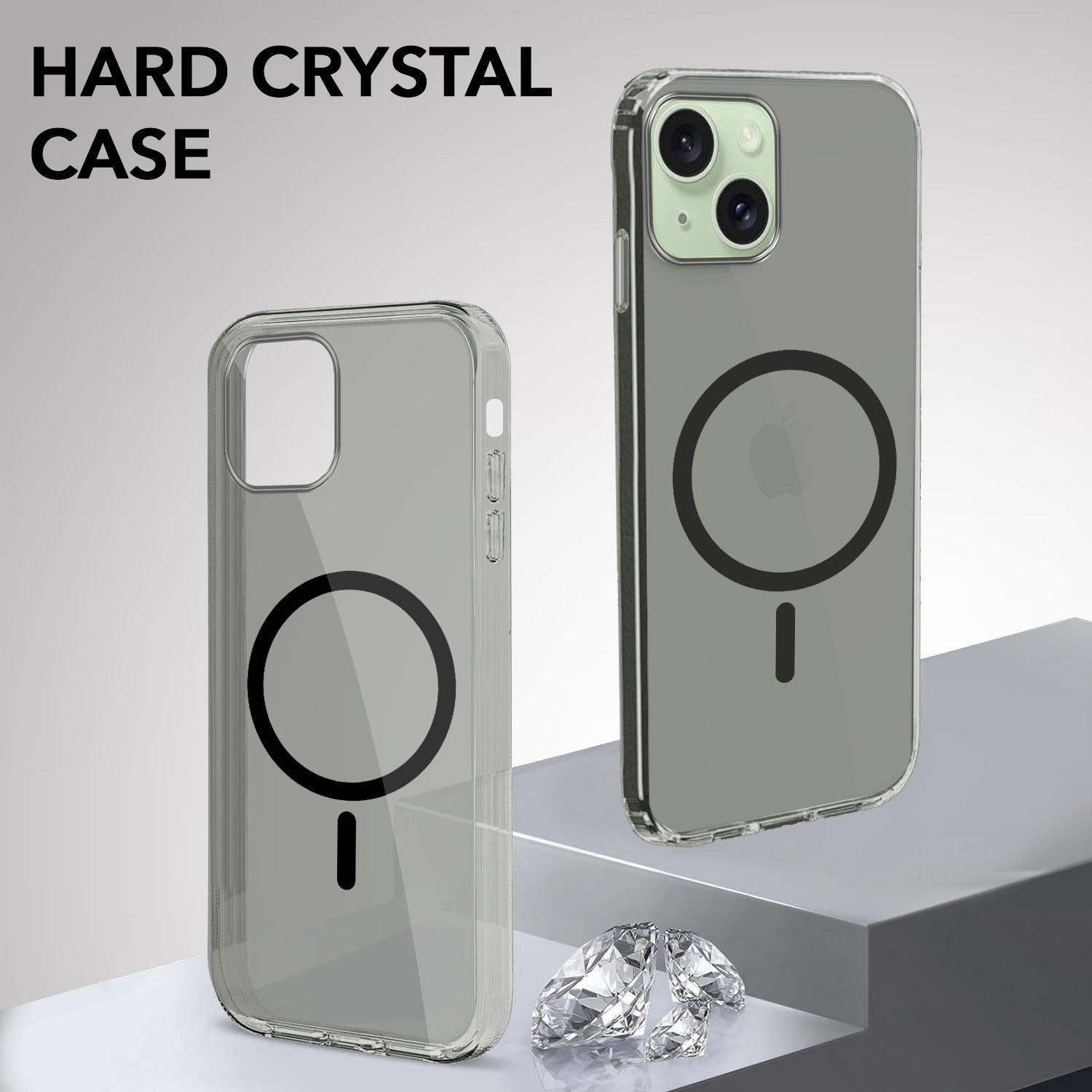 For Apple iPhone 15 Plus Back Case Cover Lifetime Anti-Yellow MagSafe Compatible Clear (Sleek Hard Crystal | Camera Protection and Shockproof)