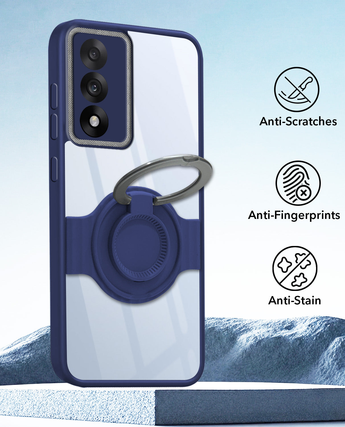 For Oneplus Nord 5 Back Cover Case with stand (Built-in Ring Holder Kickstand | Lifetime Anti Yellow | Camera Protection)