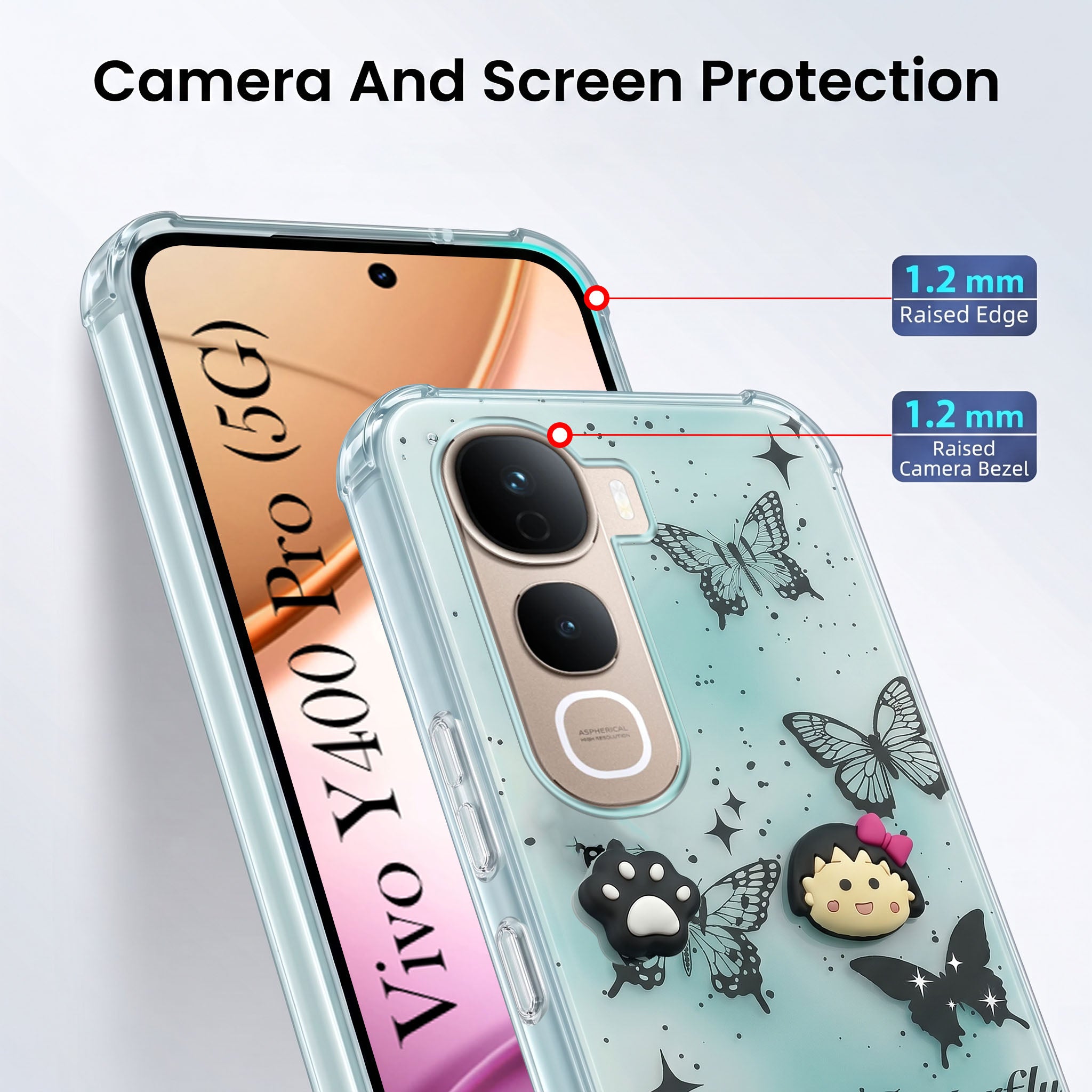 For Vivo Y400 Pro Back Cover Case (3D Cute Cartoons | Hard Back Side Soft | Matte Premium Finish | HD Printing)