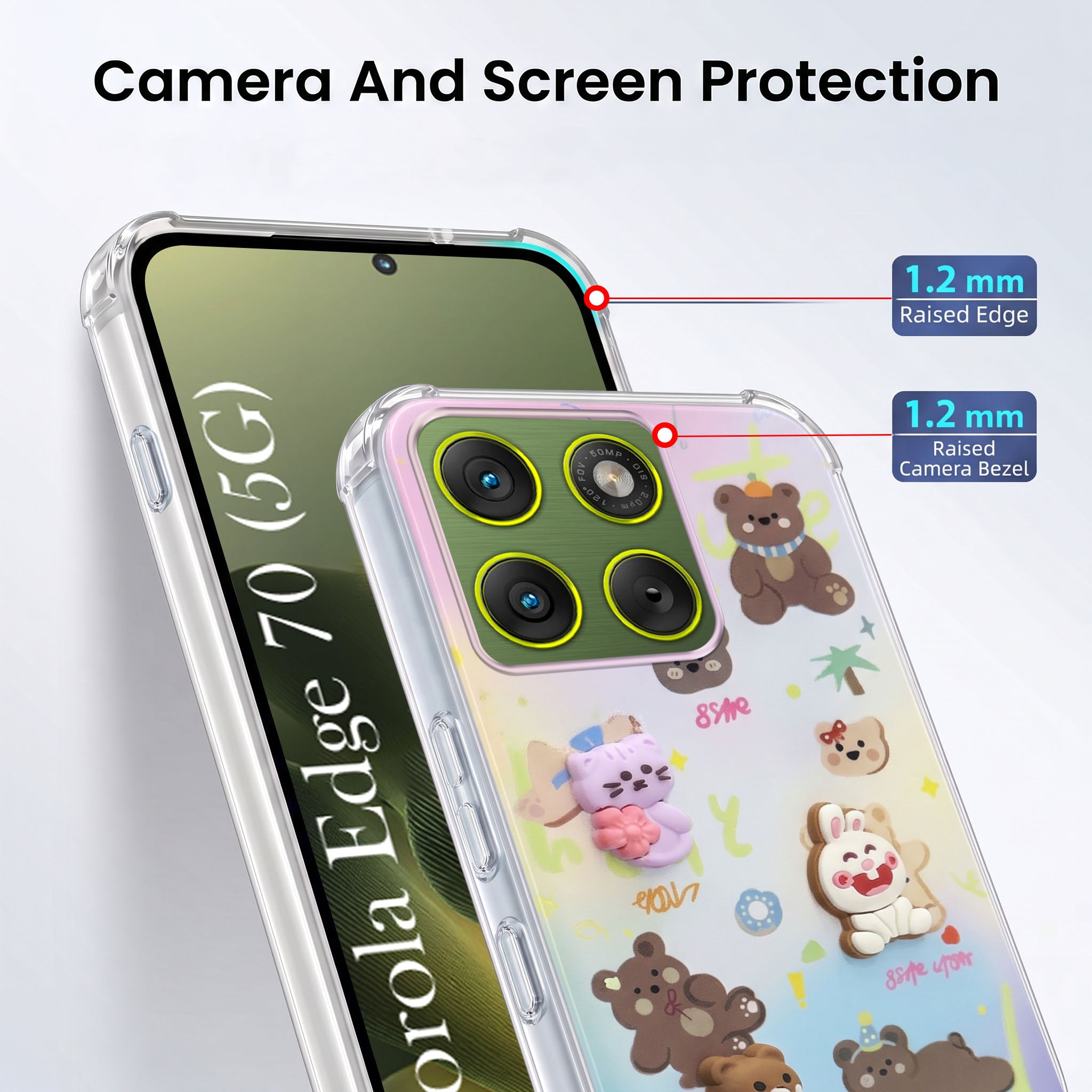 For Motorola Moto Edge 70 Back Cover Case (3D Cute Cartoons | Hard Back Side Soft | Matte Premium Finish | HD Printing)