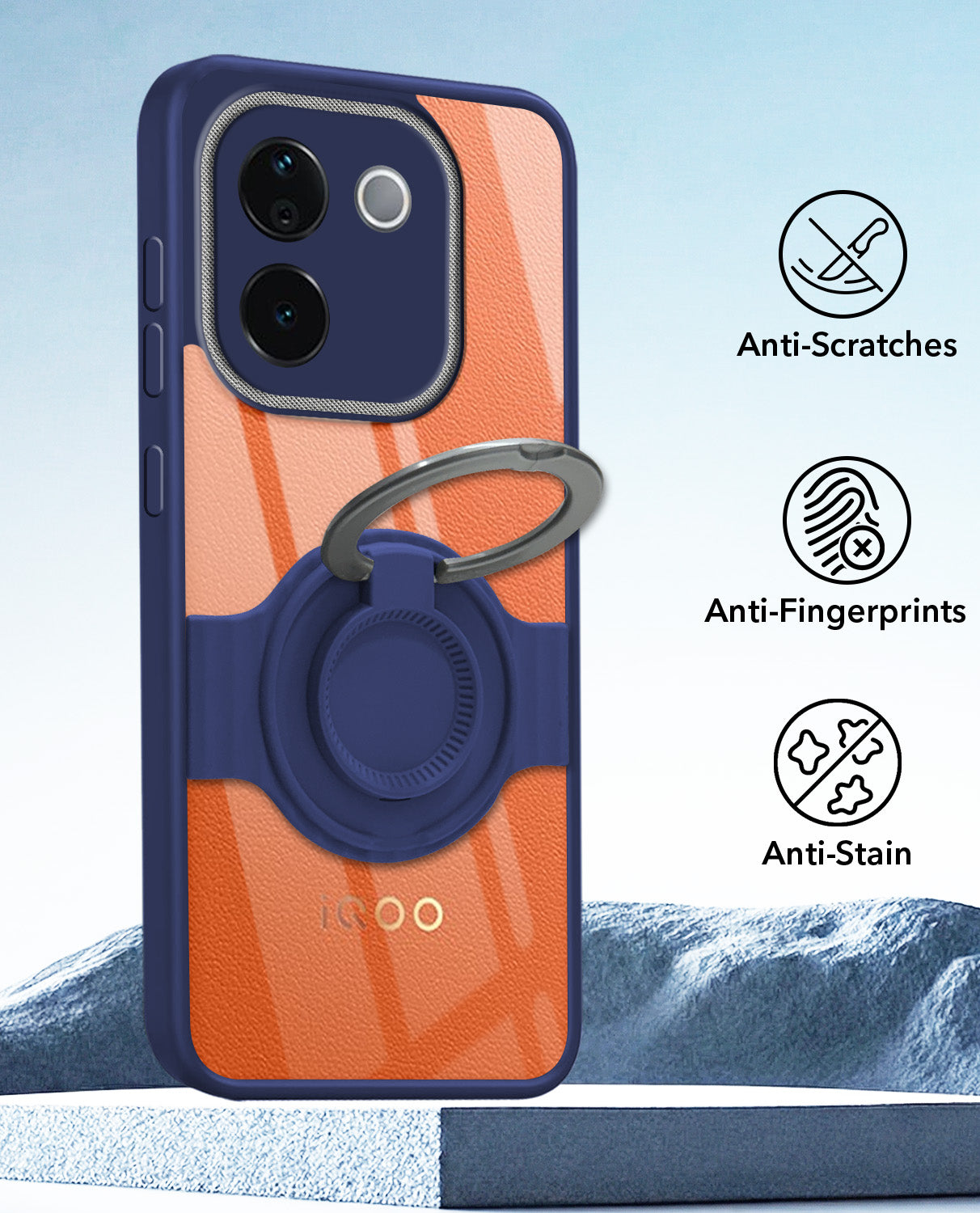 For Vivo iQOO Z9s Pro Back Cover Case with stand (Built-in Ring Holder Kickstand | Lifetime Anti Yellow | Camera Protection)