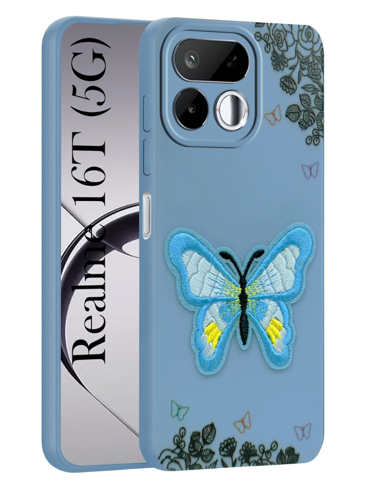 For Realme 16T 5G Back Cover Case (Soft Butterfly Embroidery | Women Teen Girls | Camera Protection| Matte Silicone)