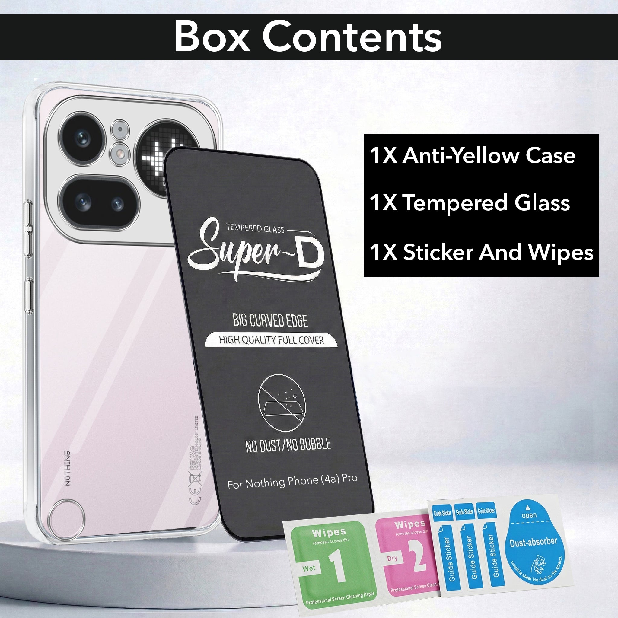 For Nothing Phone 4A Pro 5G Combo with Back Cover and 9H Tempered Glass (Lifetime Anti-Yellow | Sleek Hard Crystal | Oleophobic Coating Screen Glass)