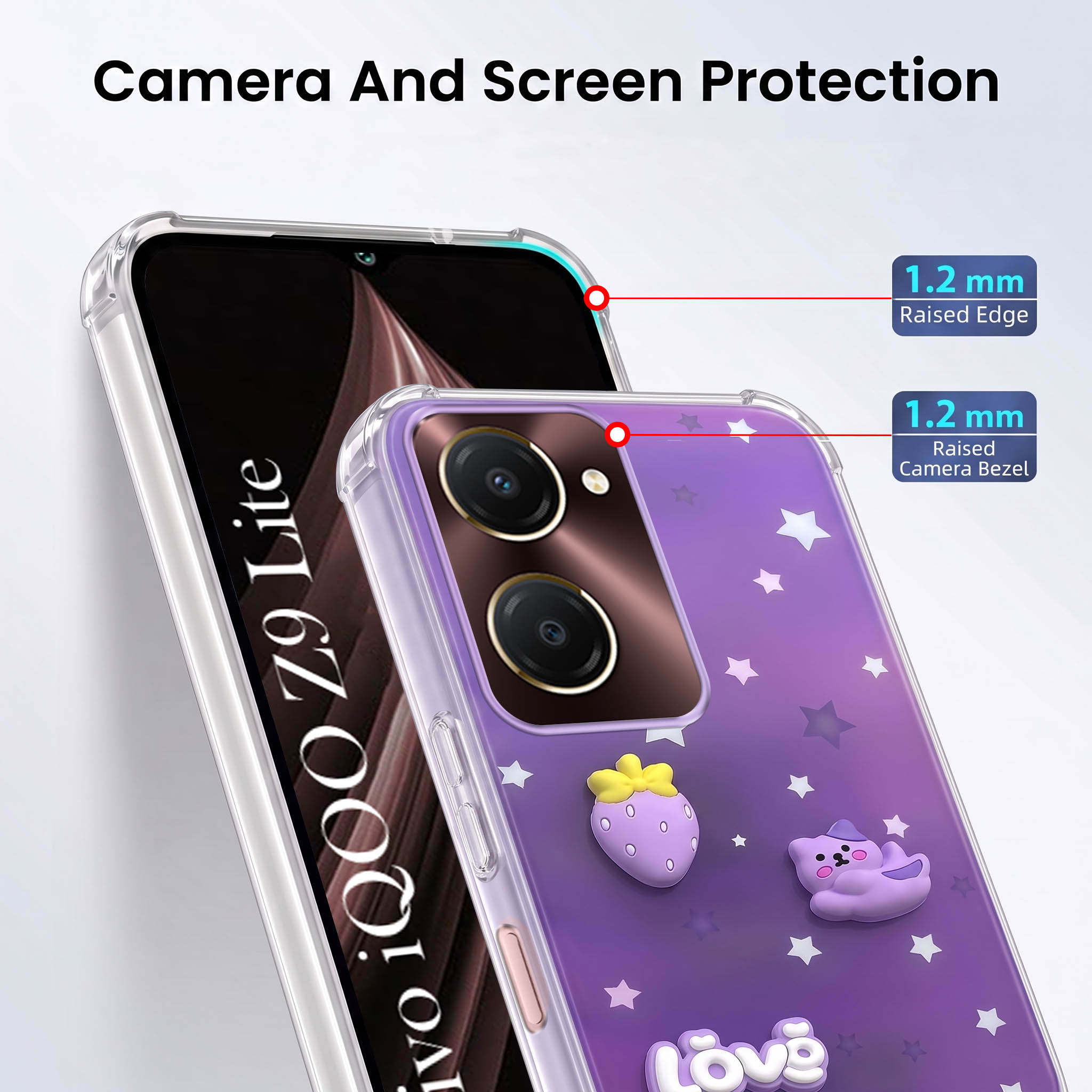 For Vivo iQOO Z9 Lite 5G Back Cover Case (3D Cute Cartoons | Hard Back Side Soft | Matte Premium Finish | HD Printing)