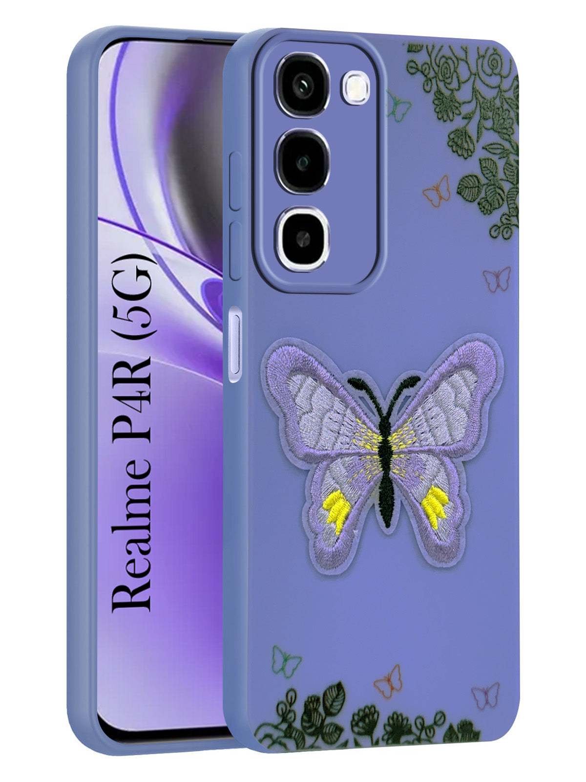For Realme P4R 5G Back Cover Case (Soft Butterfly Embroidery | Women Teen Girls | Camera Protection| Matte Silicone)