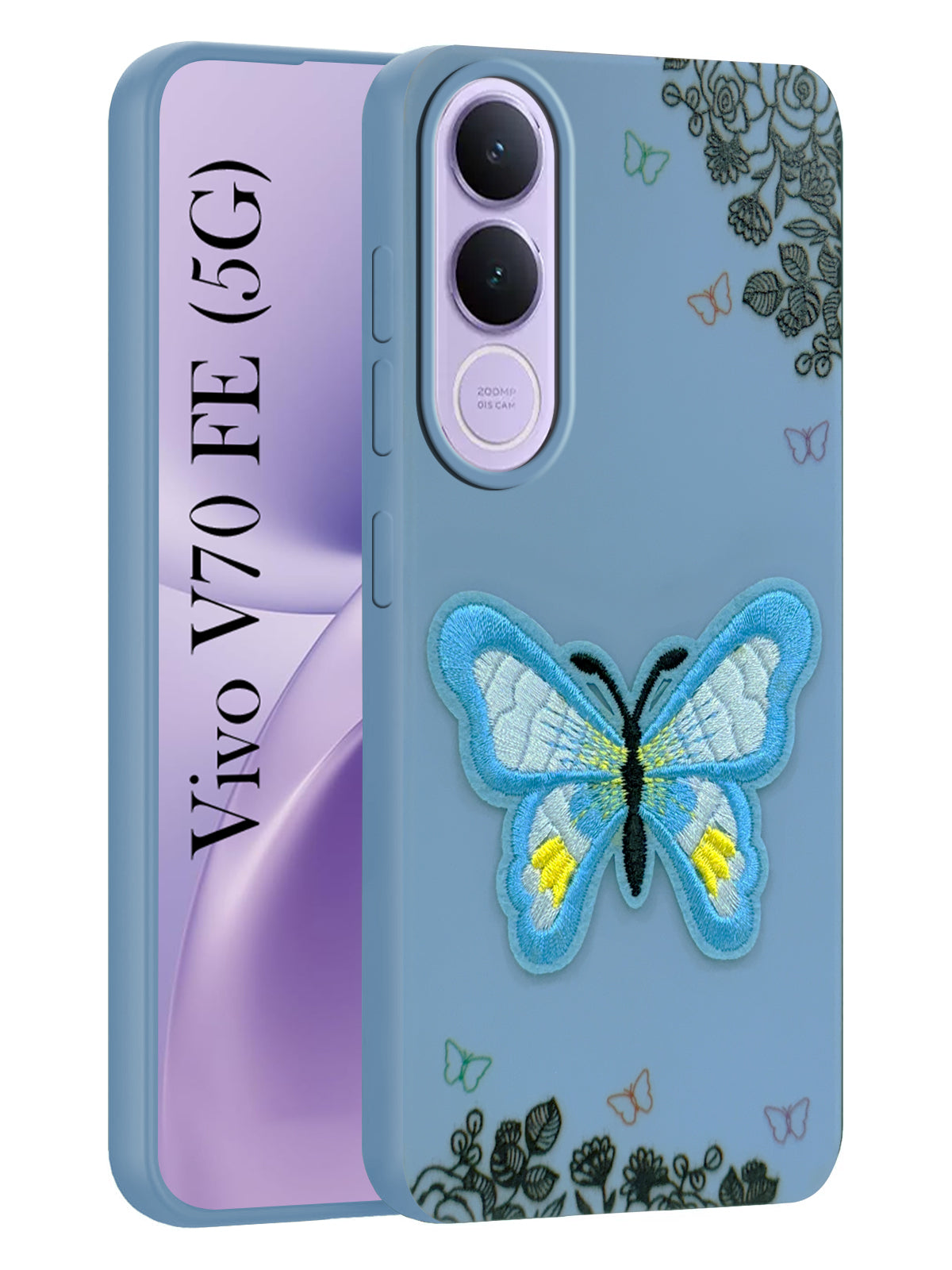 For Vivo V70 FE 5G Back Cover Case (Soft Butterfly Embroidery | Women Teen Girls | Camera Protection| Matte Silicone)