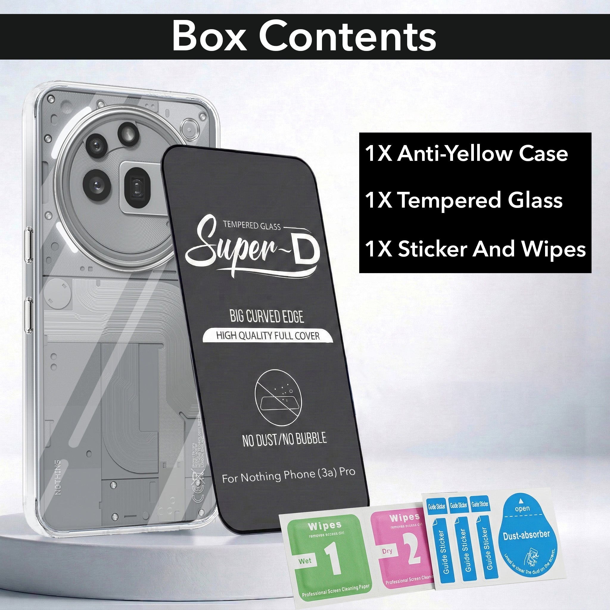 For Nothing Phone 3A Pro 5G Combo with Back Cover and 9H Tempered Glass (Lifetime Anti-Yellow | Sleek Hard Crystal | Oleophobic Coating Screen Glass)