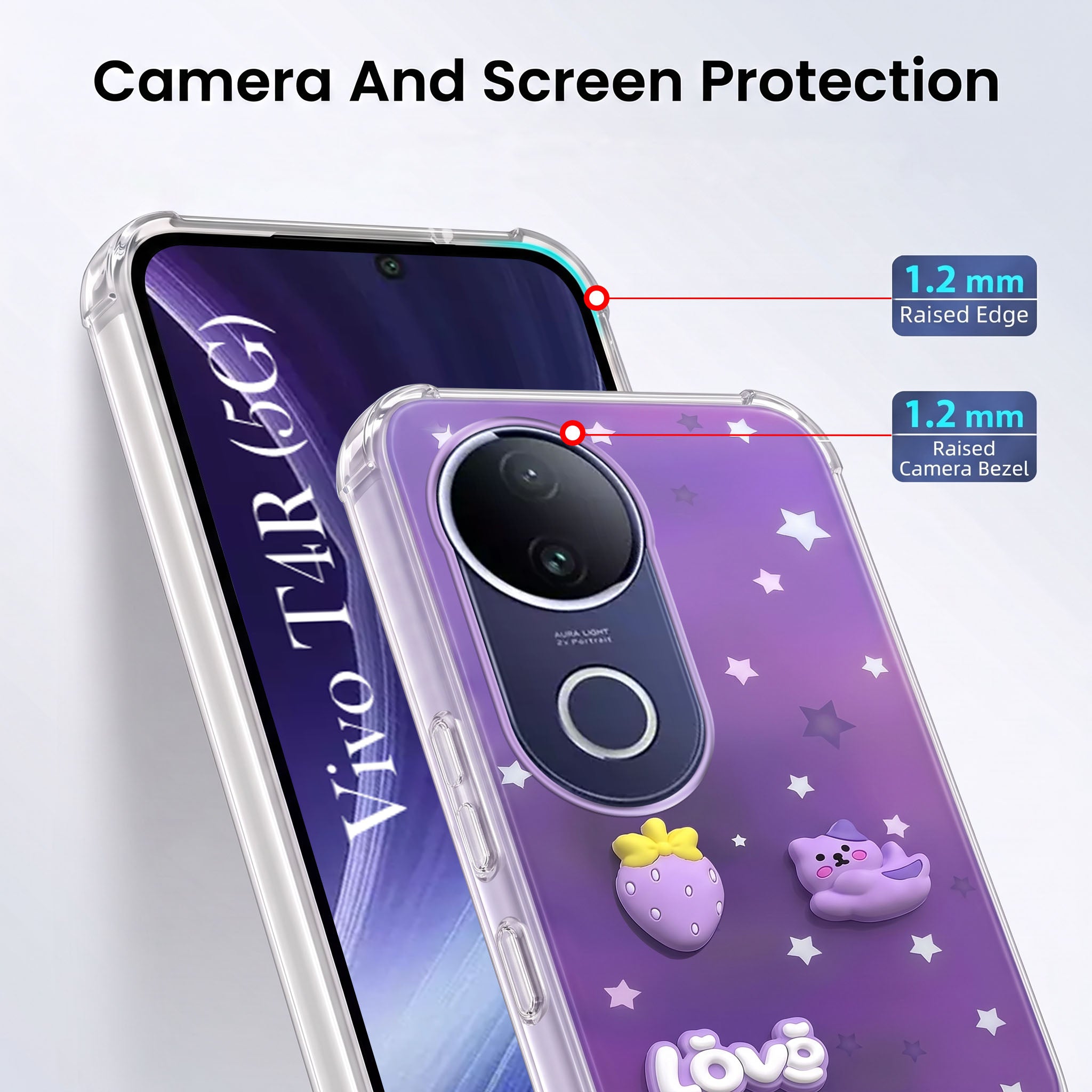 For Vivo T4R Back Cover Case (3D Cute Cartoons | Hard Back Side Soft | Matte Premium Finish | HD Printing)