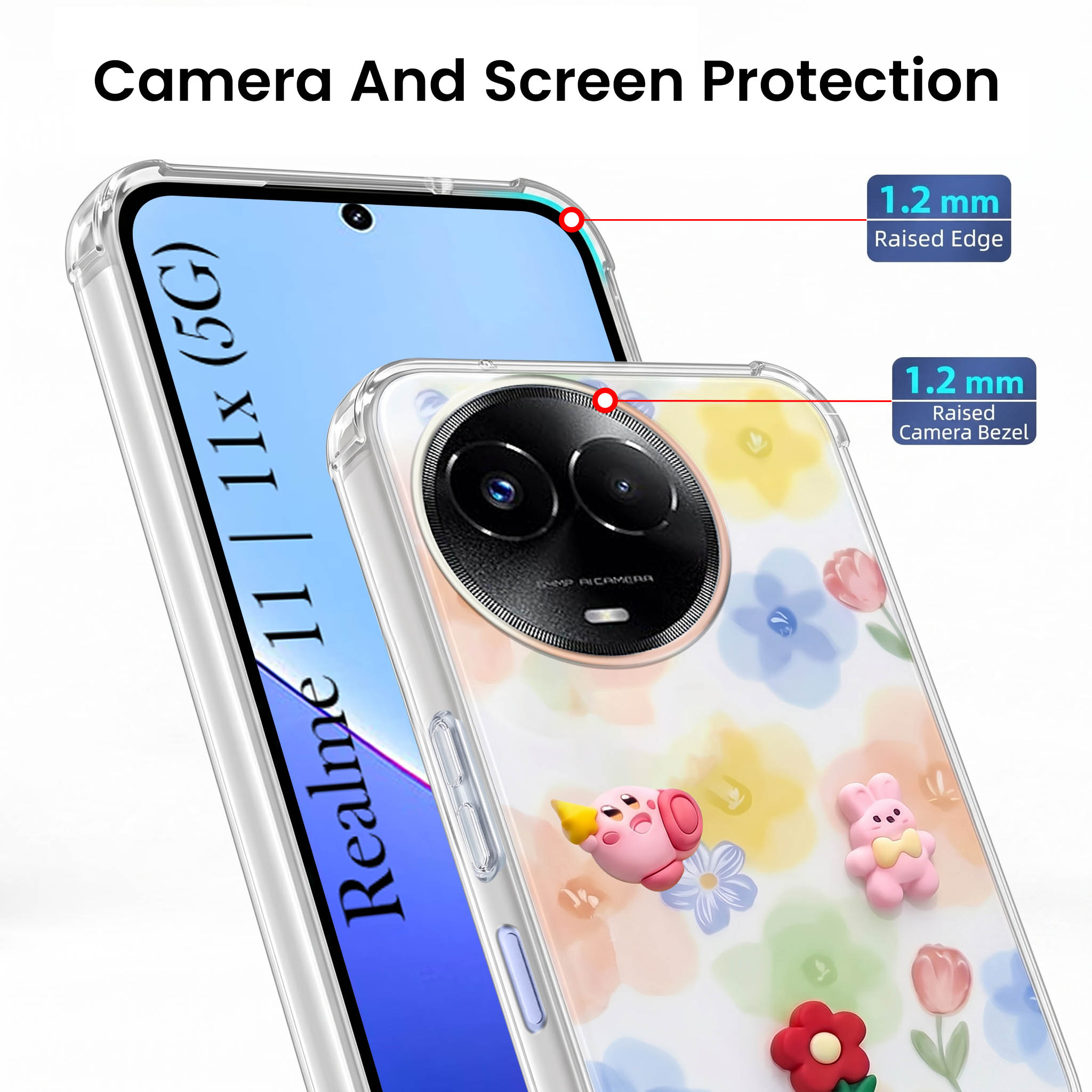 For Realme 11 5G | Realme 11x 5G Back Cover Case (3D Cute Cartoons | Hard Back Side Soft | Matte Premium Finish | HD Printing)