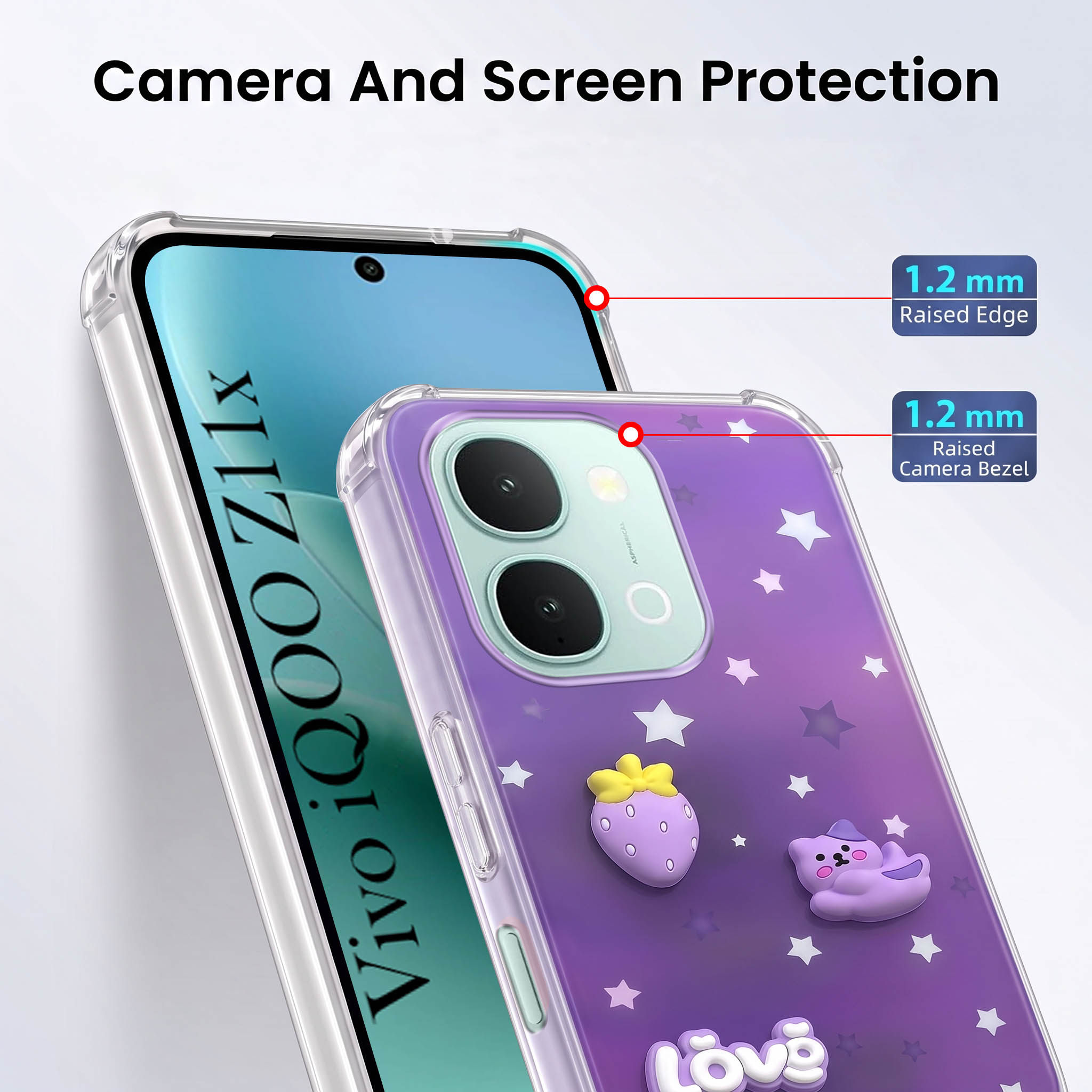 For Vivo iQOO Z11x 5G Back Cover Case (3D Cute Cartoons | Hard Back Side Soft | Matte Premium Finish | HD Printing)