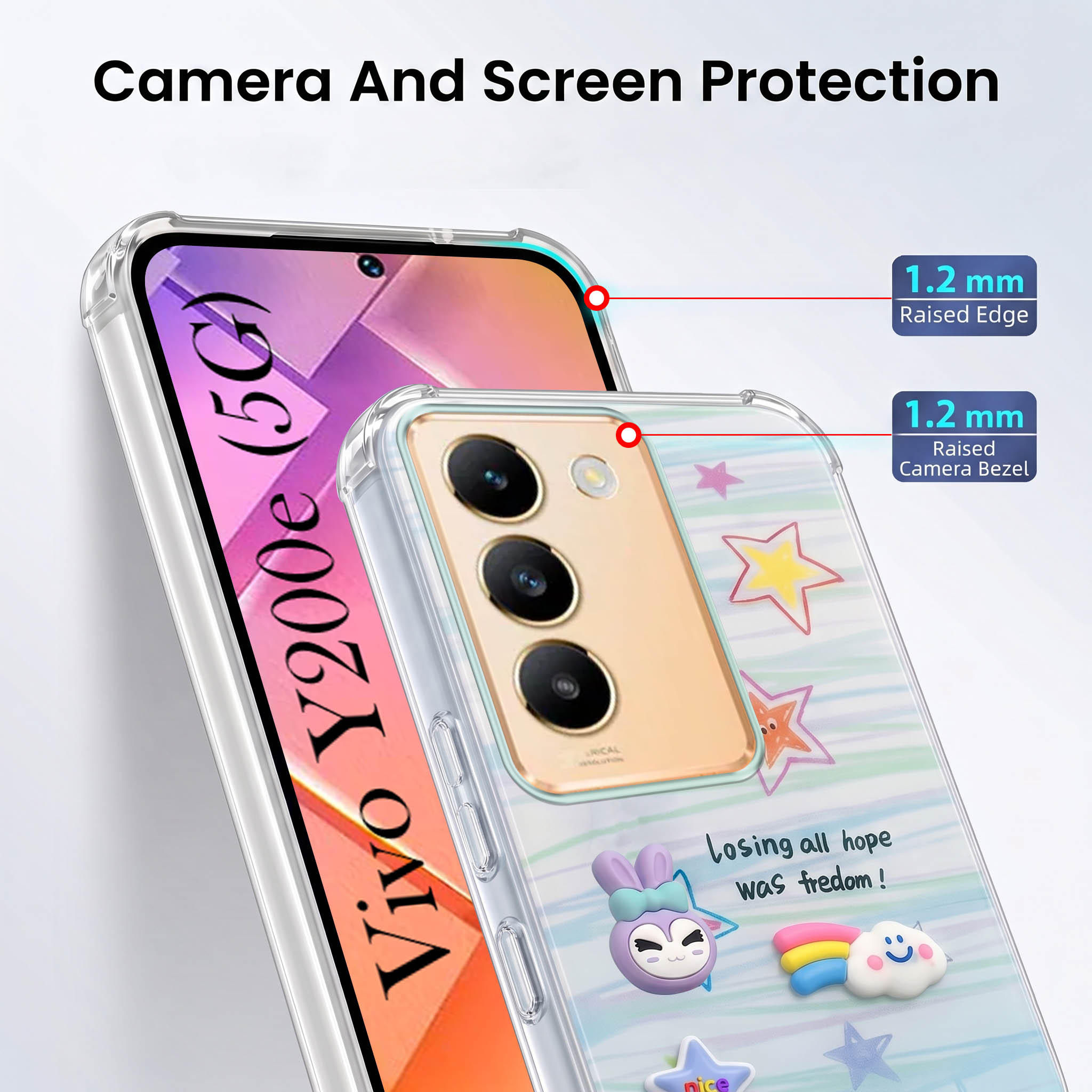For Vivo Y200e Back Cover Case (3D Cute Cartoons | Hard Back Side Soft | Matte Premium Finish | HD Printing)