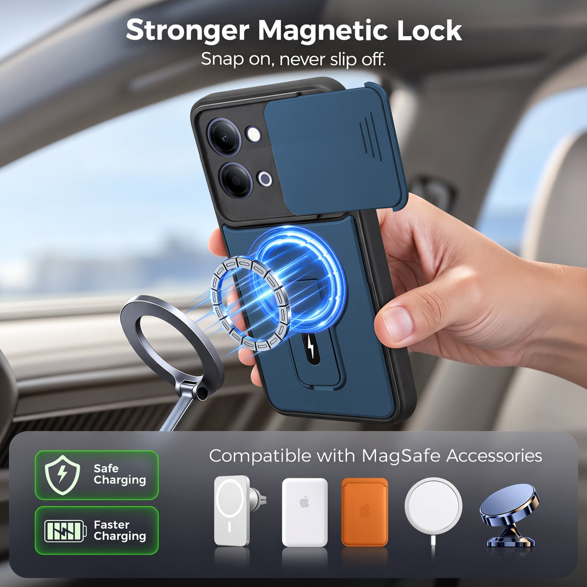 For Vivo Y11 | Vivo Y21 5G Back Case Cover Metallic (Hybrid Armor Kickstand | Sliding Shutter Camera Protection | MagSafe Compatible)