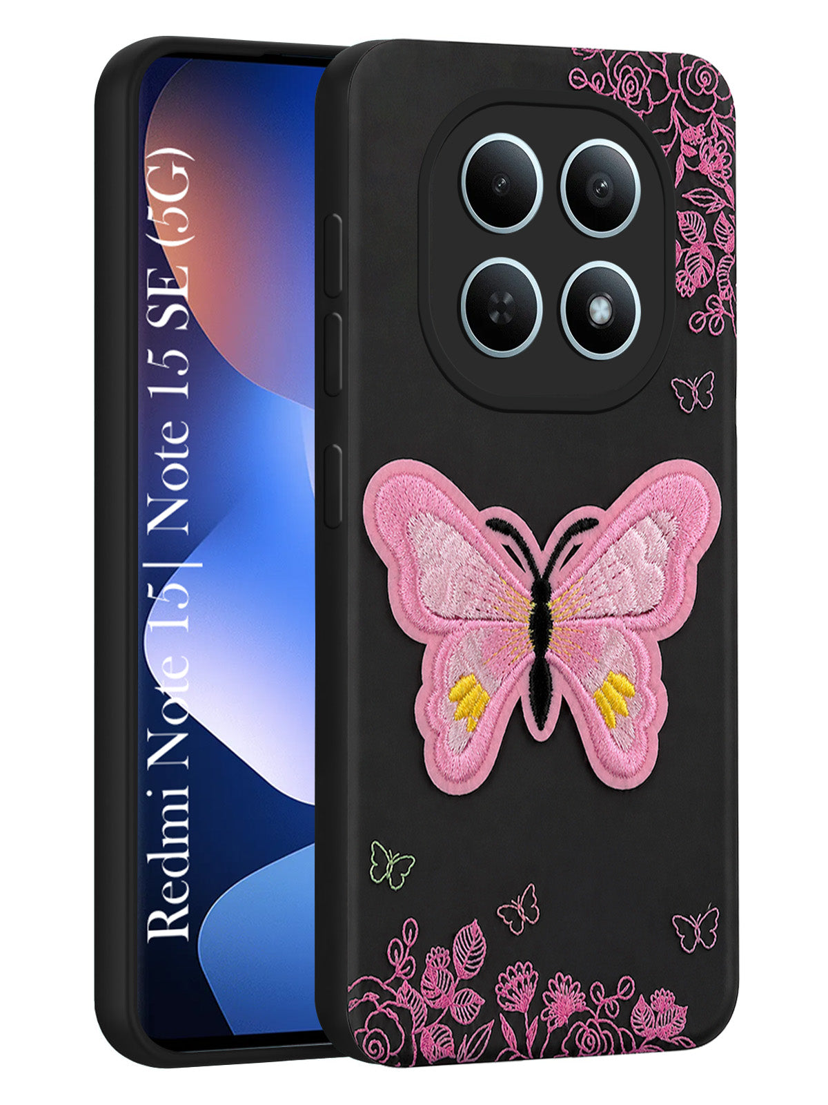 For Redmi note 15 | Redmi note 15 SE (5G) Back Cover Case (Soft Butterfly Embroidery | Women Teen Girls | Camera Protection| Matte Silicone)
