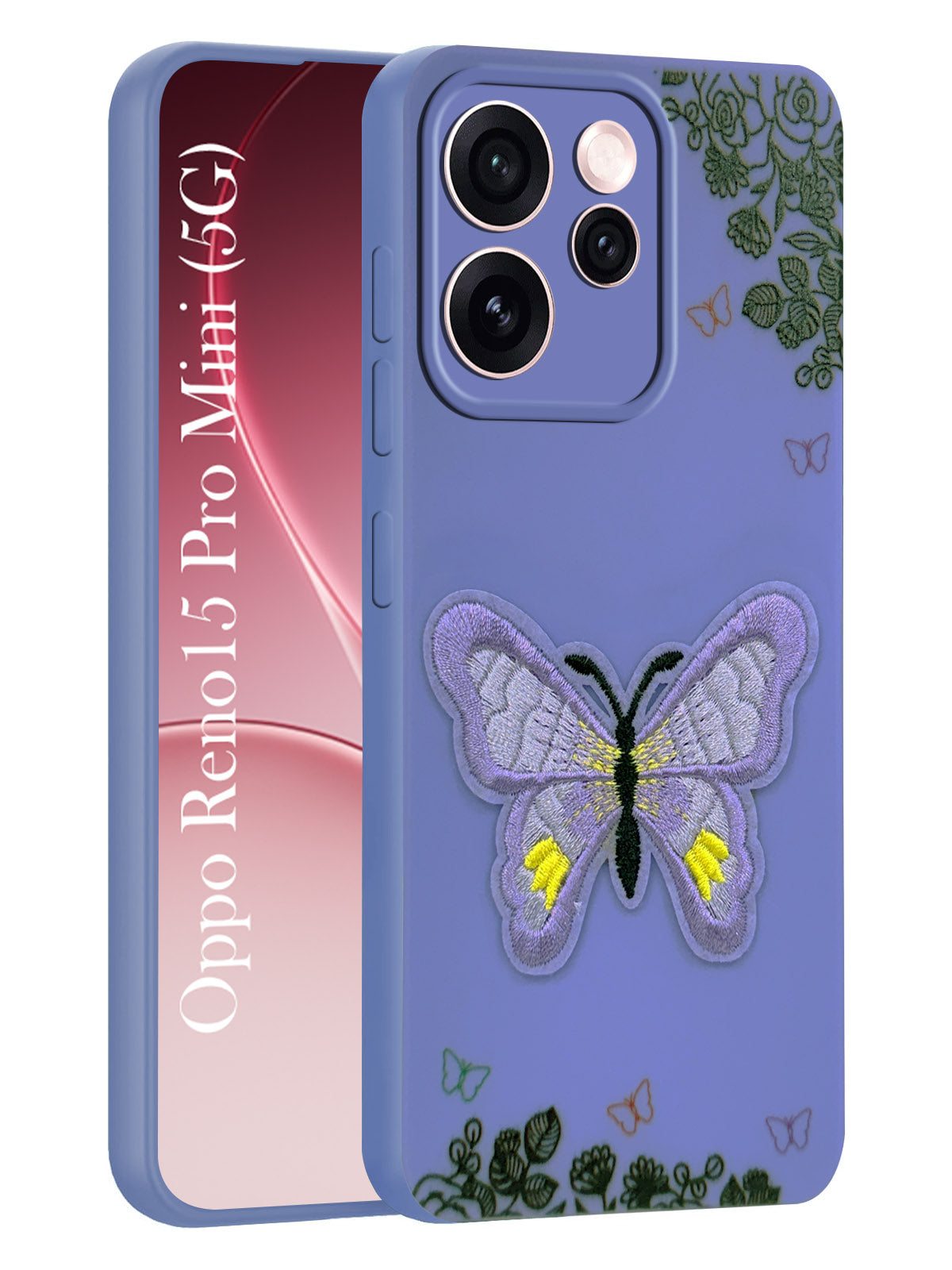 For Oppo Reno15 Pro Mini 5G | Oppo Reno 15 Pro Mini 5G Back Cover Case (Soft Butterfly Embroidery | Women Teen Girls | Camera Protection| Matte Silicone)