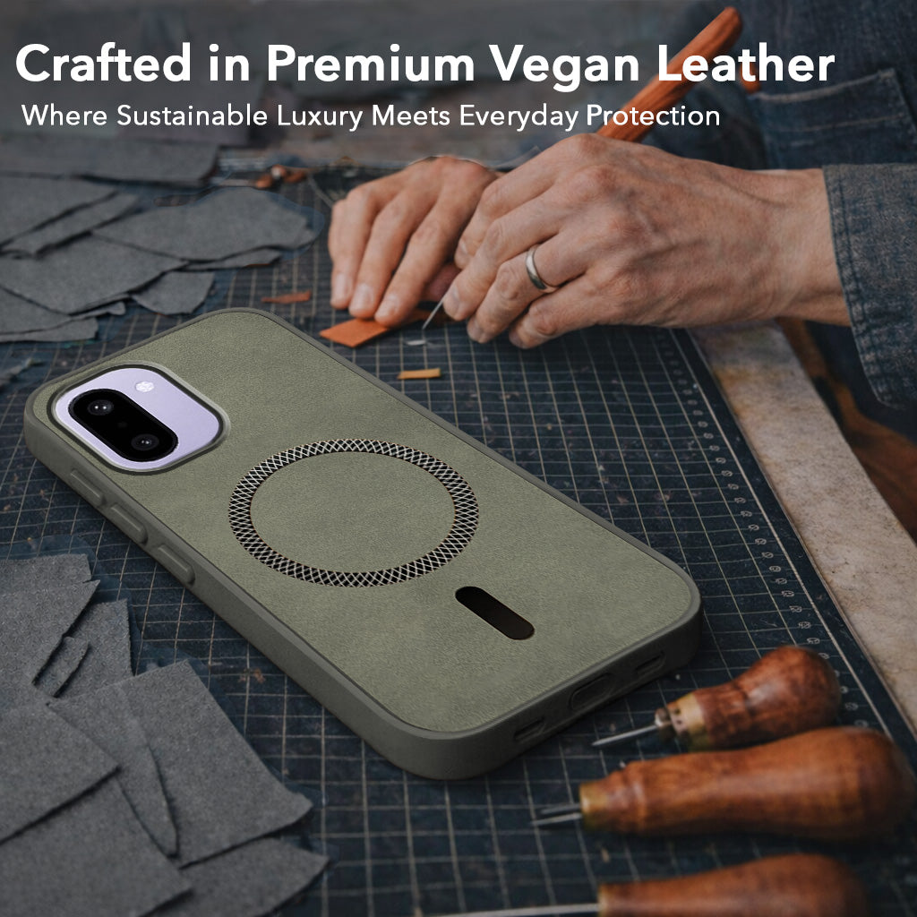 For OnePlus 15R Back Cover Case Leather Finish (MagSafe Compatible Wireless Charging | Soft Touch | Camera Bump Protection)