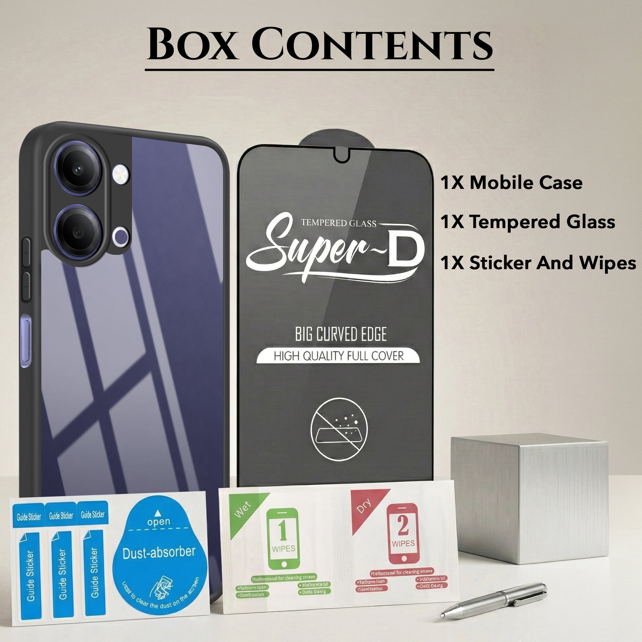 For Vivo iQOO Z11 Lite Combo with Back Cover and 9H Tempered Glass (Lifetime Anti-Yellow | Crystal Clear Shockproof | Oleophobic Coating Screen Glass)