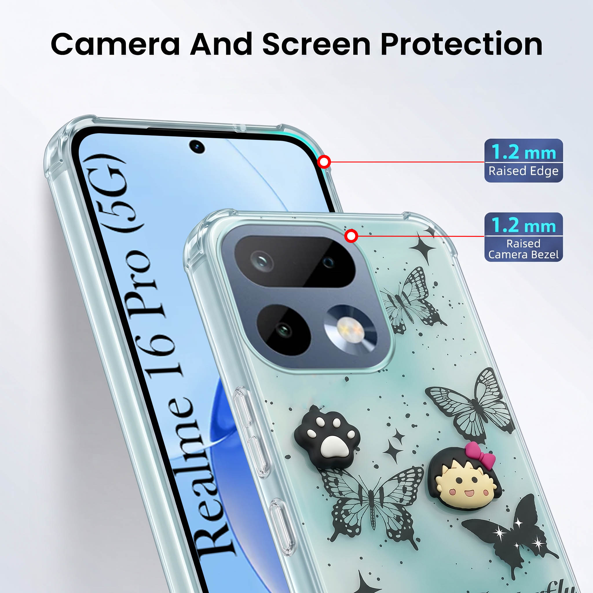 For Realme 16 Pro Back Cover Case (3D Cute Cartoons | Hard Back Side Soft | Matte Premium Finish | HD Printing)