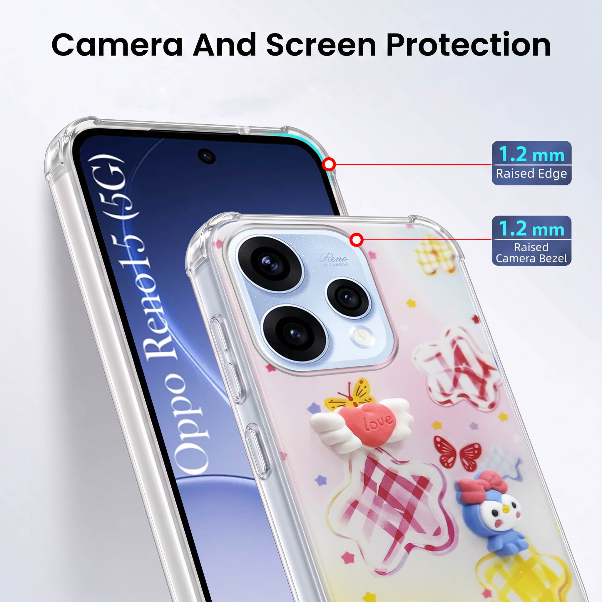 For Oppo Reno15 5G | Oppo Reno 15 5G Back Cover Case (3D Cute Cartoons | Hard Back Side Soft | Matte Premium Finish | HD Printing)