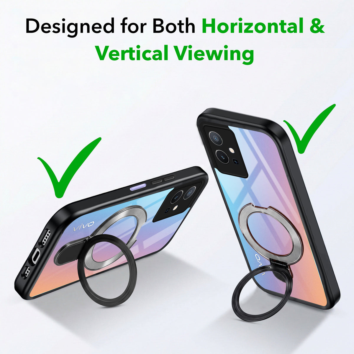 For Vivo Y75 5G | Y55 5G Back Cover Case (Kick Stand Ring Holder | Life time Anti Yellow | Camera Protection)