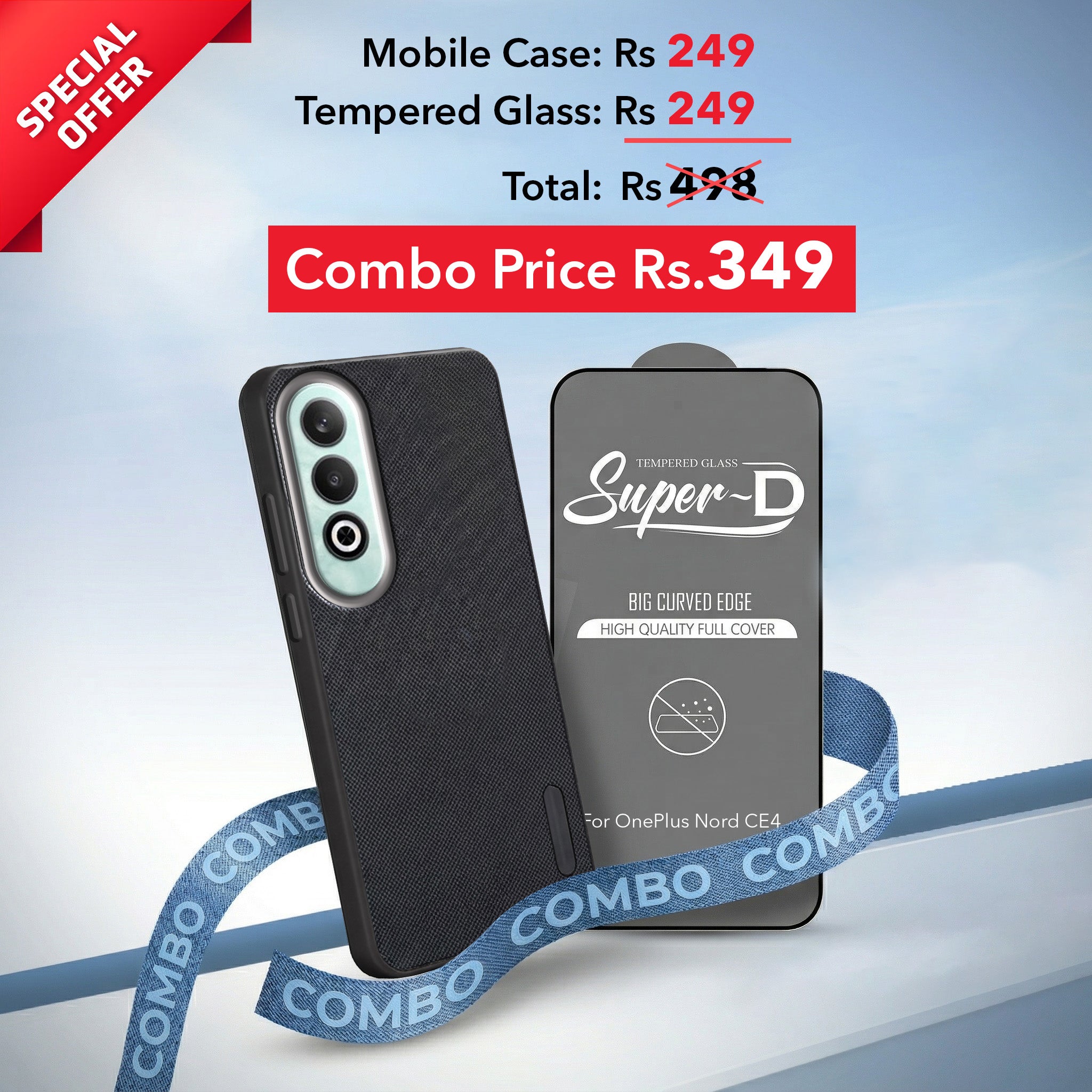 For Oneplus Nord CE 4 Combo with Back Cover and 9H Tempered Glass (Textured Grip Design | Micro-Fiber Cloth Inside | Oleophobic Coating Screen Glass)