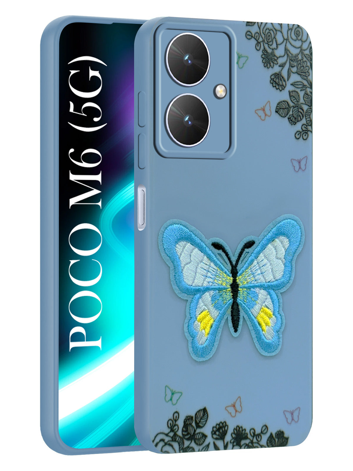 For Poco M6 5G Back Cover Case (Soft Butterfly Embroidery | Women Teen Girls | Camera Protection| Matte Silicone)