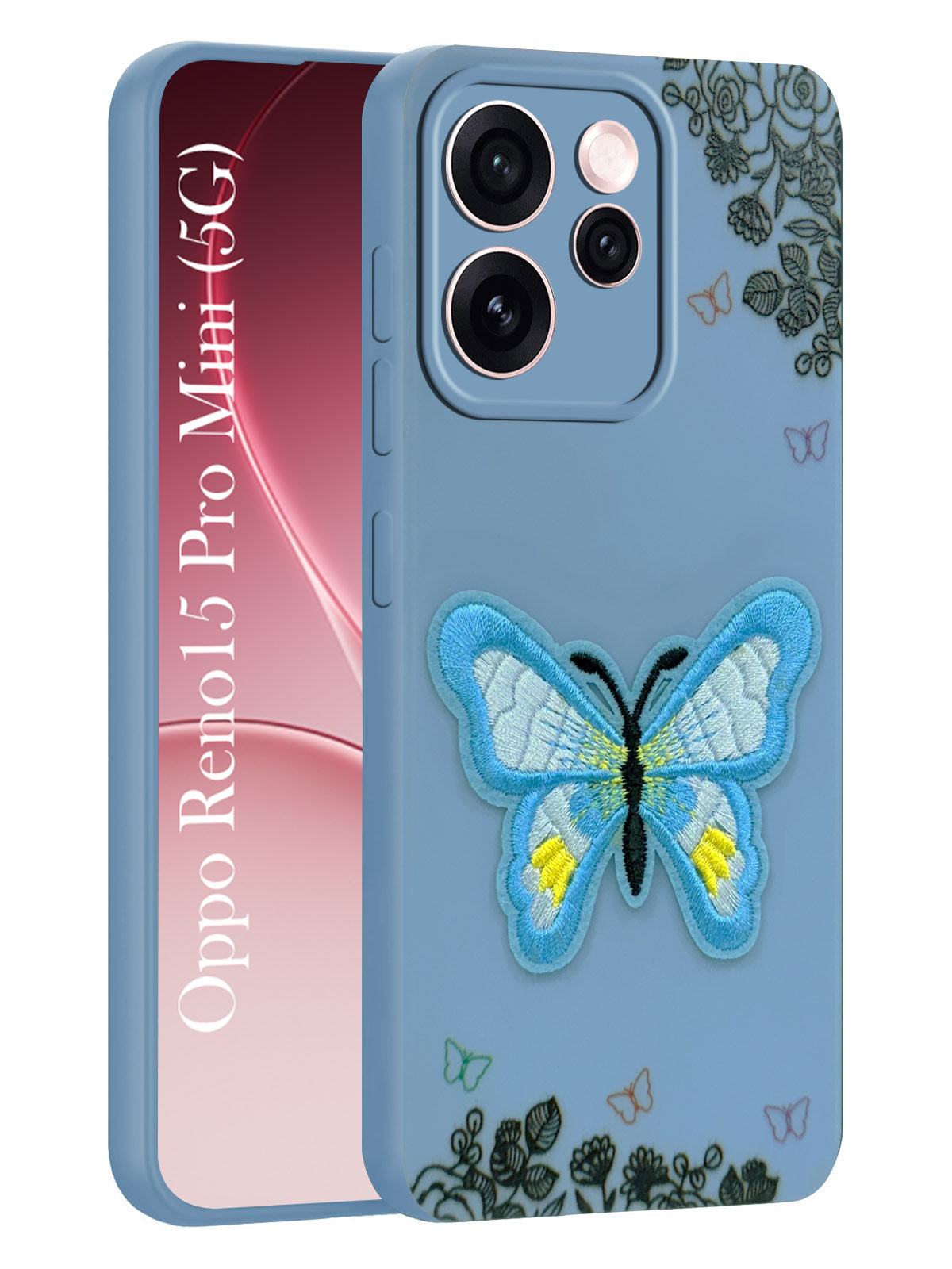 For Oppo Reno15 Pro Mini 5G | Oppo Reno 15 Pro Mini 5G Back Cover Case (Soft Butterfly Embroidery | Women Teen Girls | Camera Protection| Matte Silicone)
