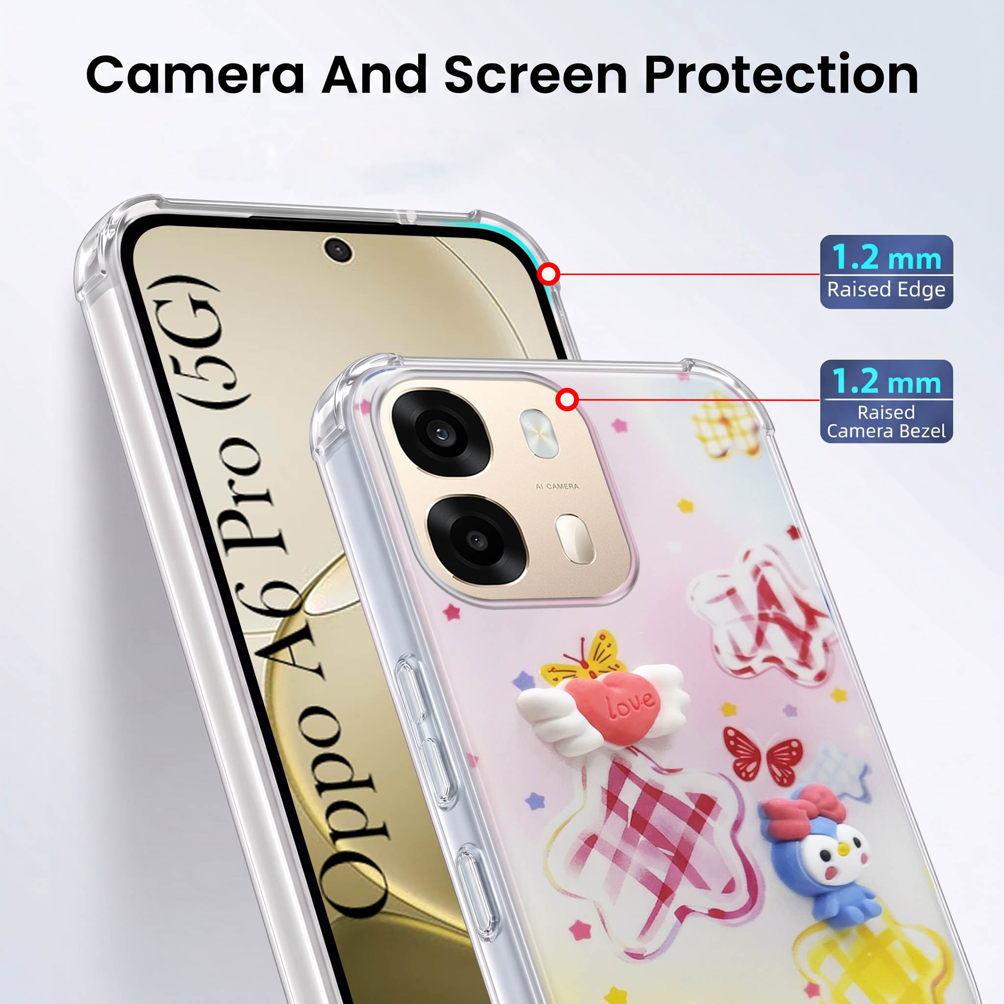 For Oppo A6 Pro Back Cover Case (3D Cute Cartoons | Hard Back Side Soft | Matte Premium Finish | HD Printing)