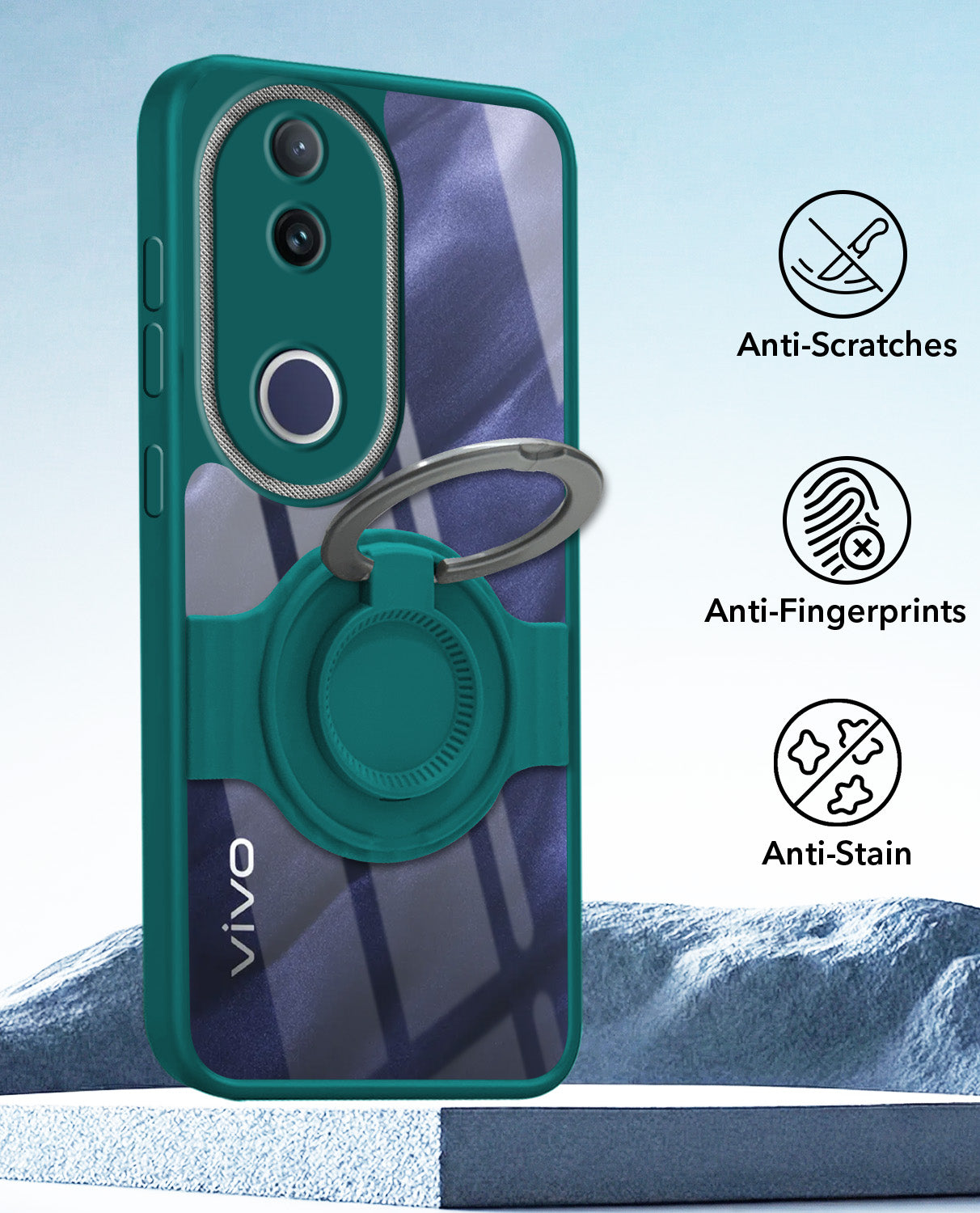 For Vivo T4R Back Cover Case with stand (Built-in Ring Holder Kickstand | Lifetime Anti Yellow | Camera Protection)